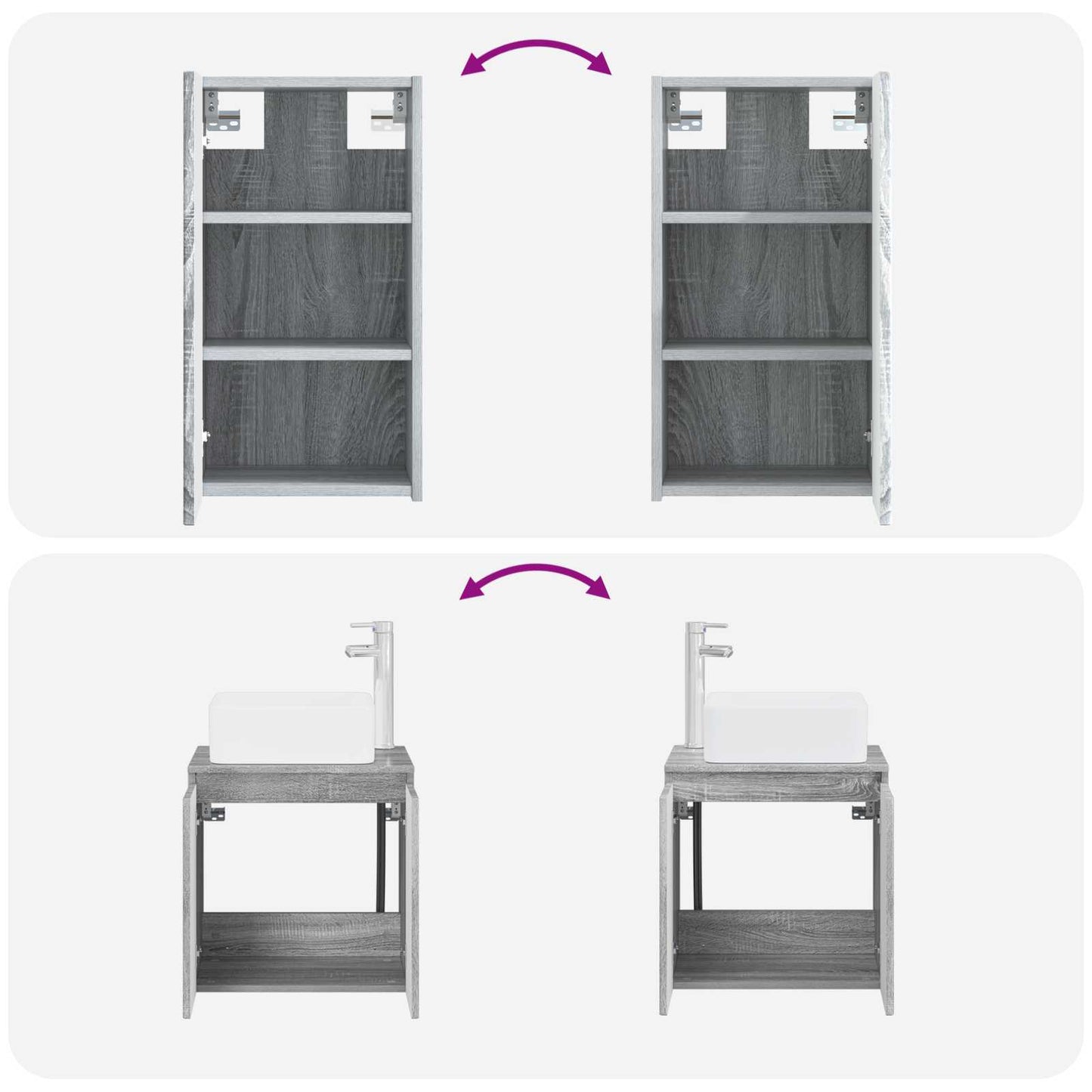 Badezimmermöbel-Set 3 stk. Grau Sonoma 33 x 34,5 x 160 cm