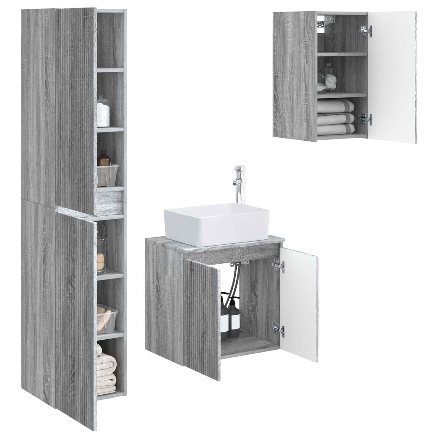 Badezimmermöbel-Set 3 stk. Grau Sonoma 33 x 34,5 x 160 cm