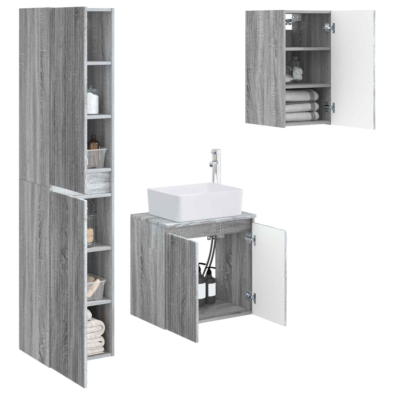 Badezimmermöbel-Set 3 stk. Grau Sonoma 33 x 34,5 x 160 cm