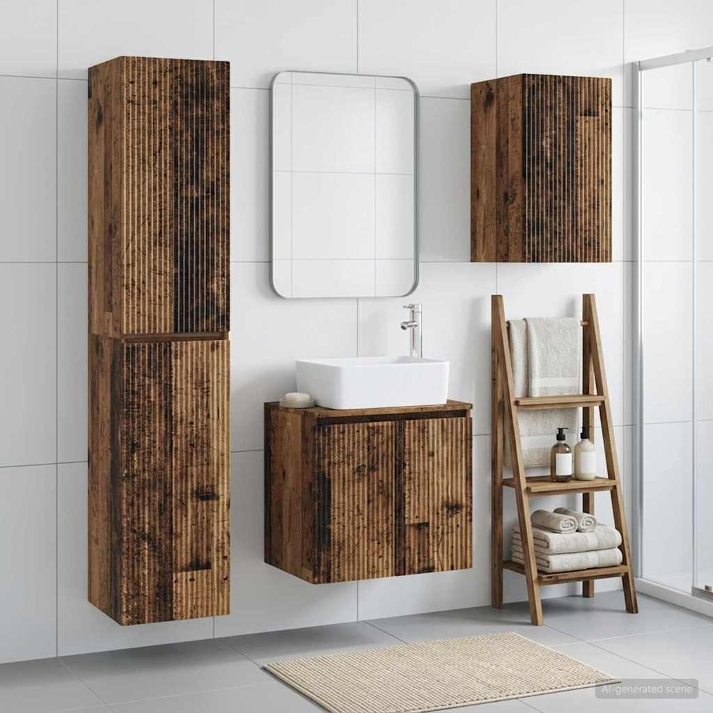 Badezimmermöbel-Set 3 stk. Altholz 33 x 34,5 x 160 cm