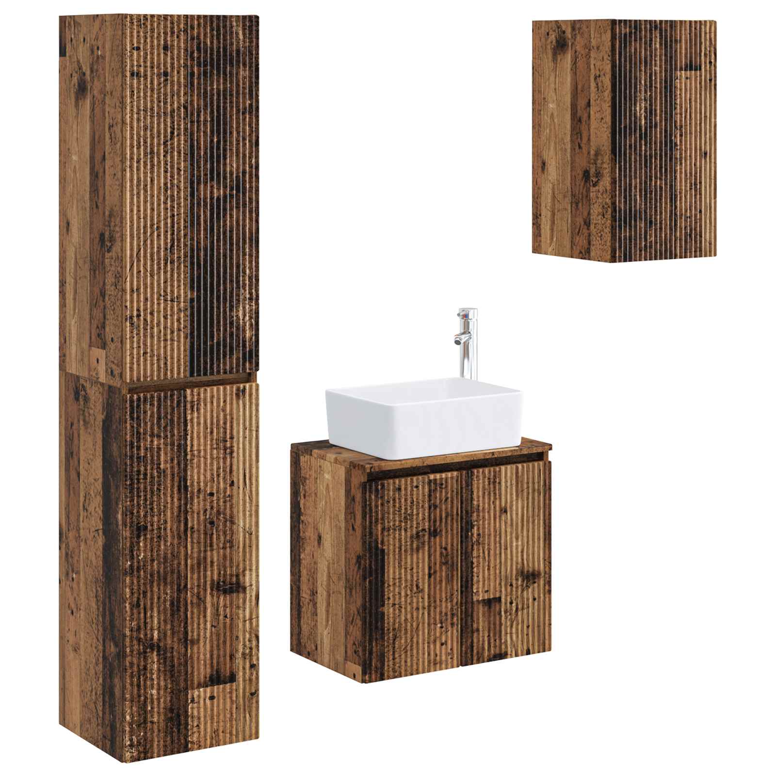 Badezimmermöbel-Set 3 stk. Altholz 33 x 34,5 x 160 cm