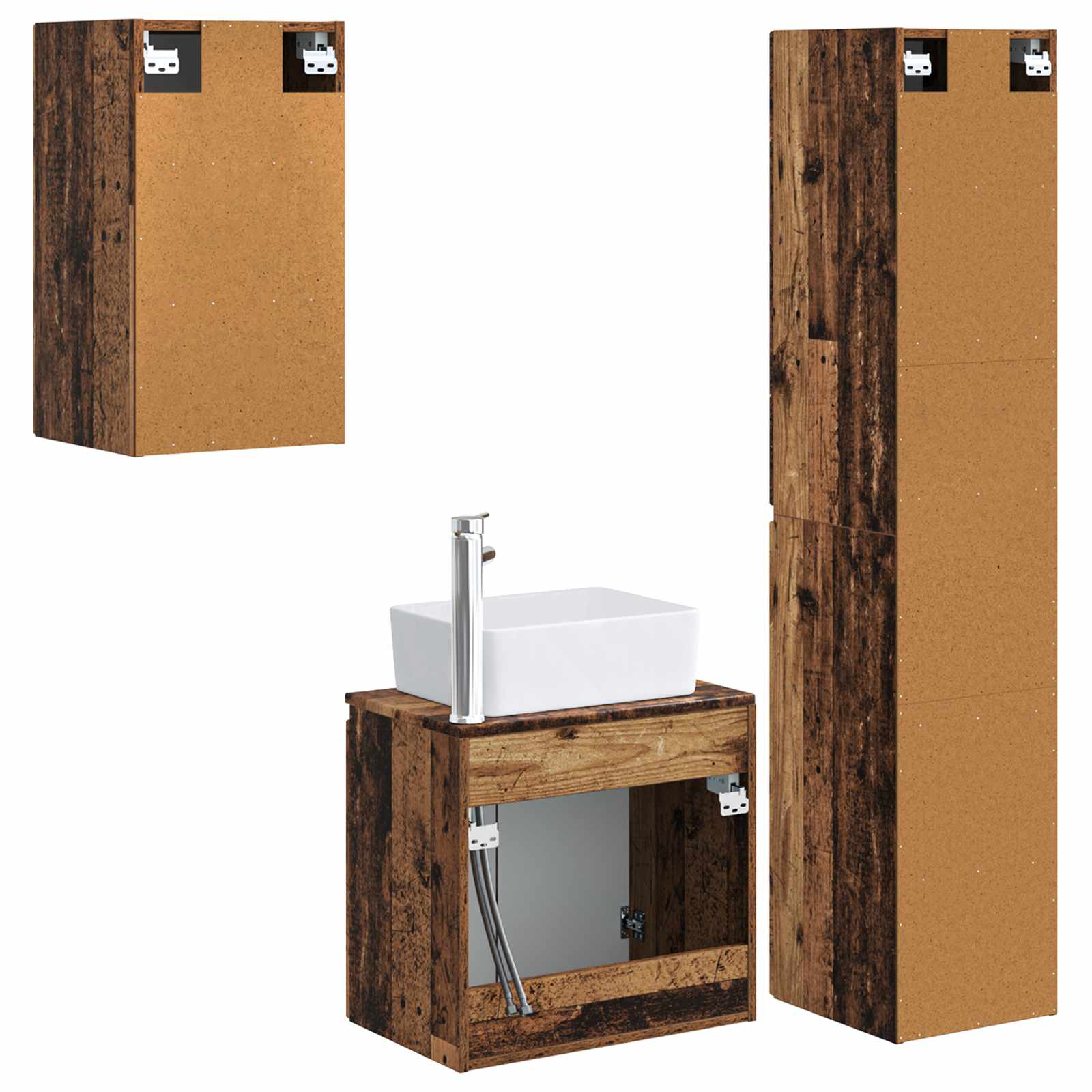 Badezimmermöbel-Set 3 stk. Altholz 33 x 34,5 x 160 cm