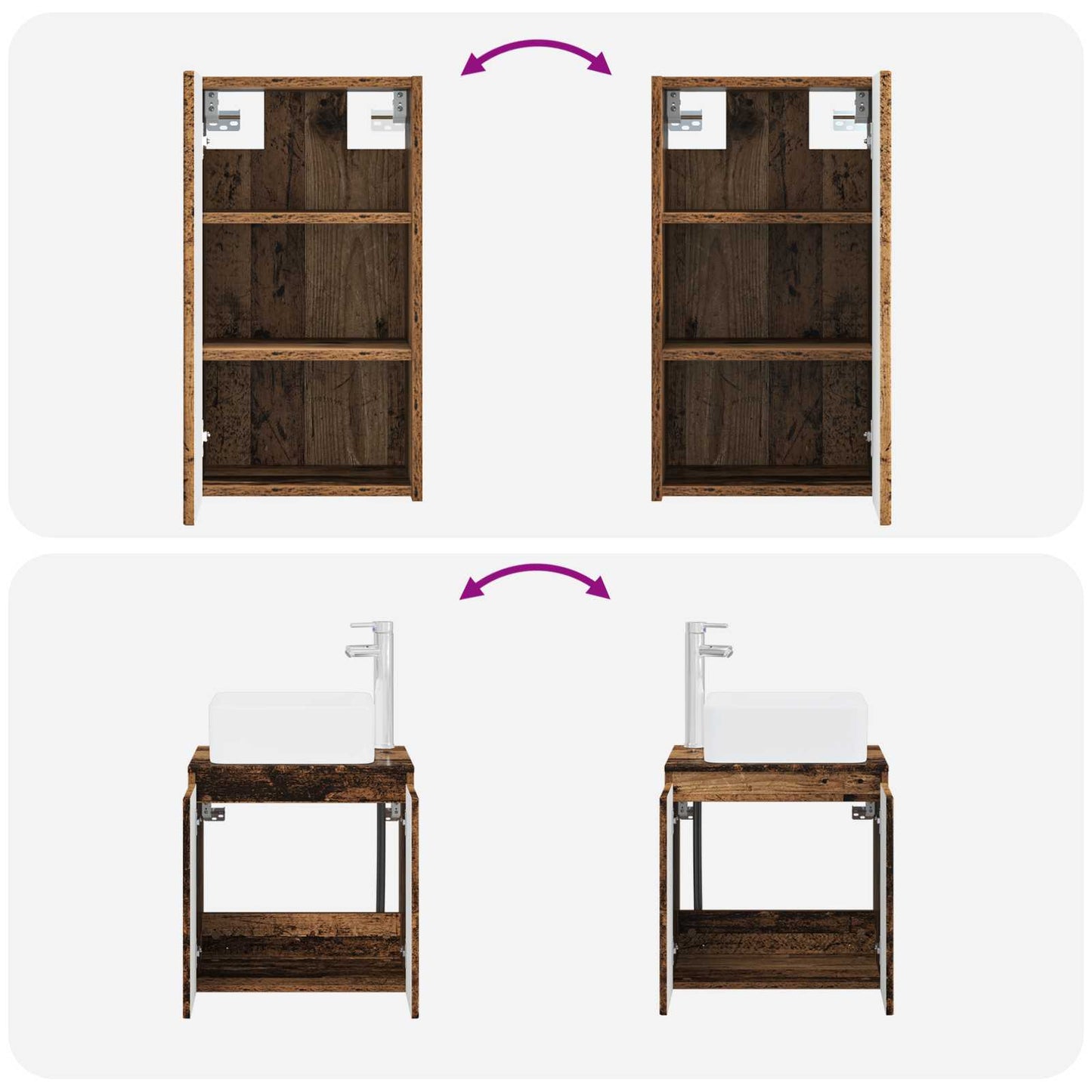 Badezimmermöbel-Set 3 stk. Altholz 33 x 34,5 x 160 cm