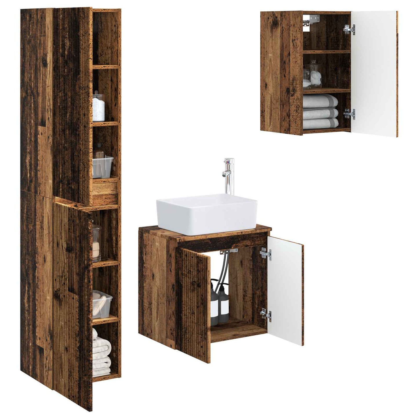 Badezimmermöbel-Set 3 stk. Altholz 33 x 34,5 x 160 cm