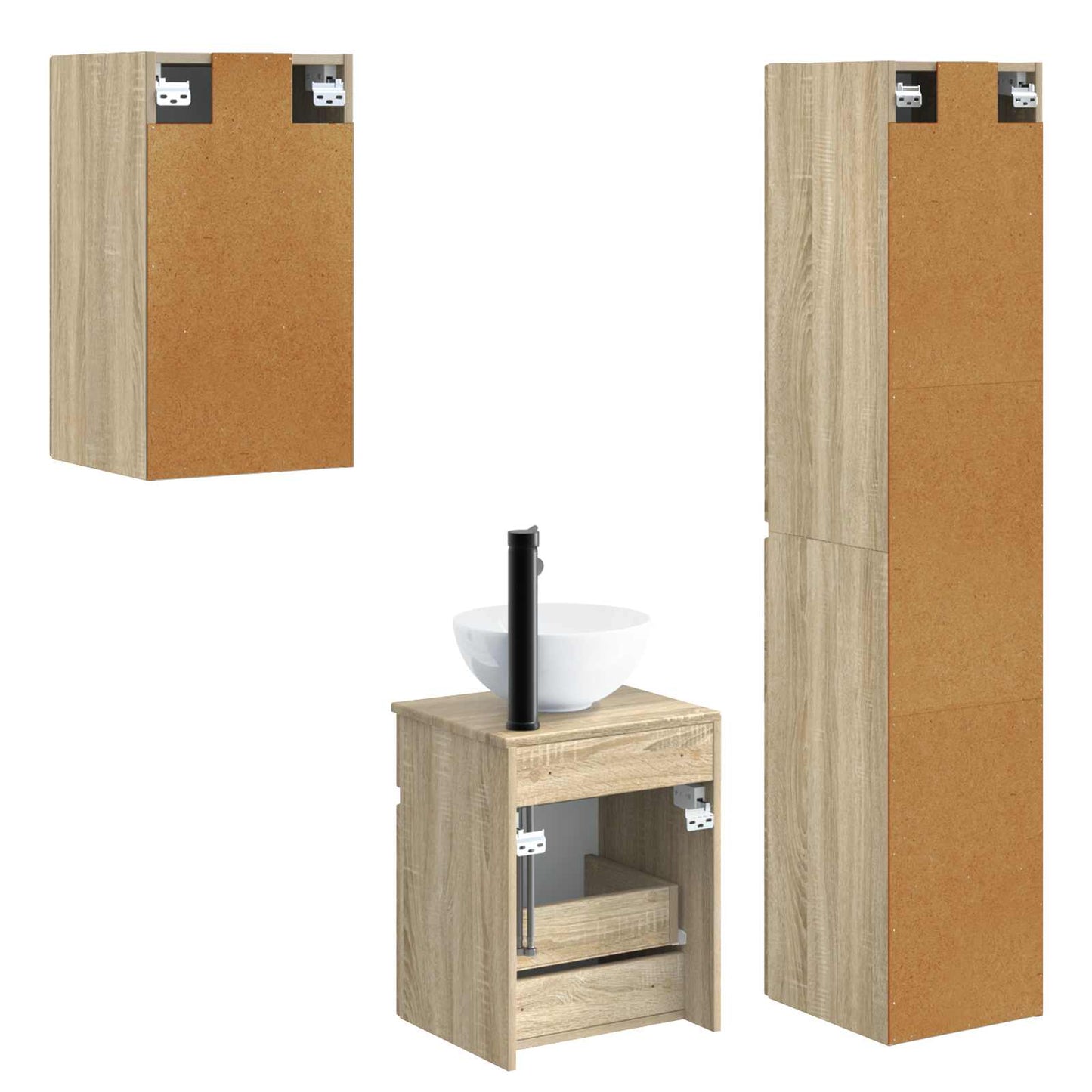 Badezimmermöbel-Set 3 stk. Sonoma-Eiche 33 x 34,5 x 160 cm