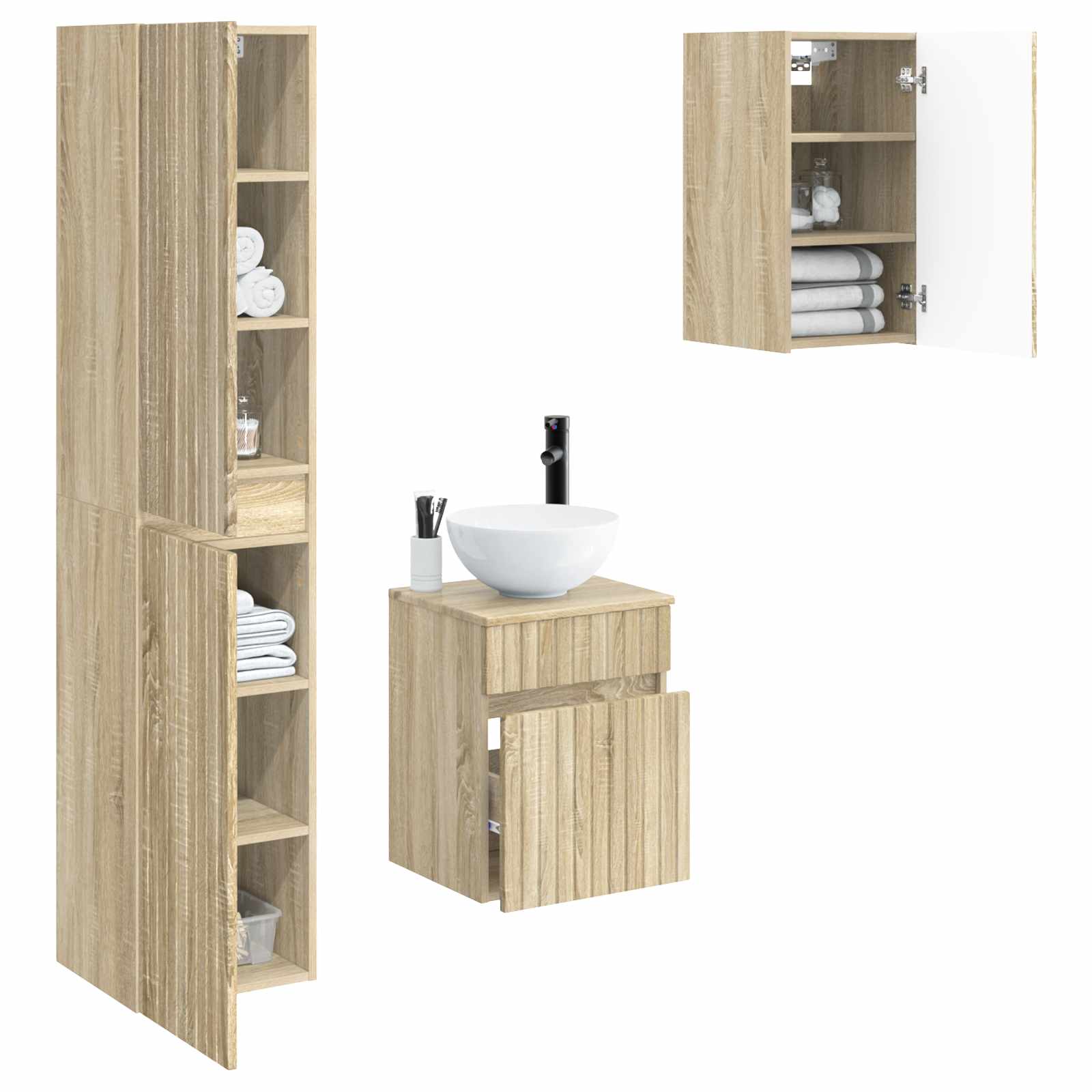 Badezimmermöbel-Set 3 stk. Sonoma-Eiche 33 x 34,5 x 160 cm