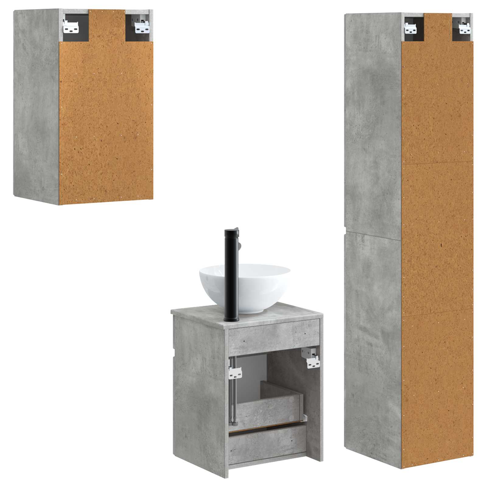 Badezimmermöbel-Set 3 stk. Betongrau 33 x 34,5 x 160 cm