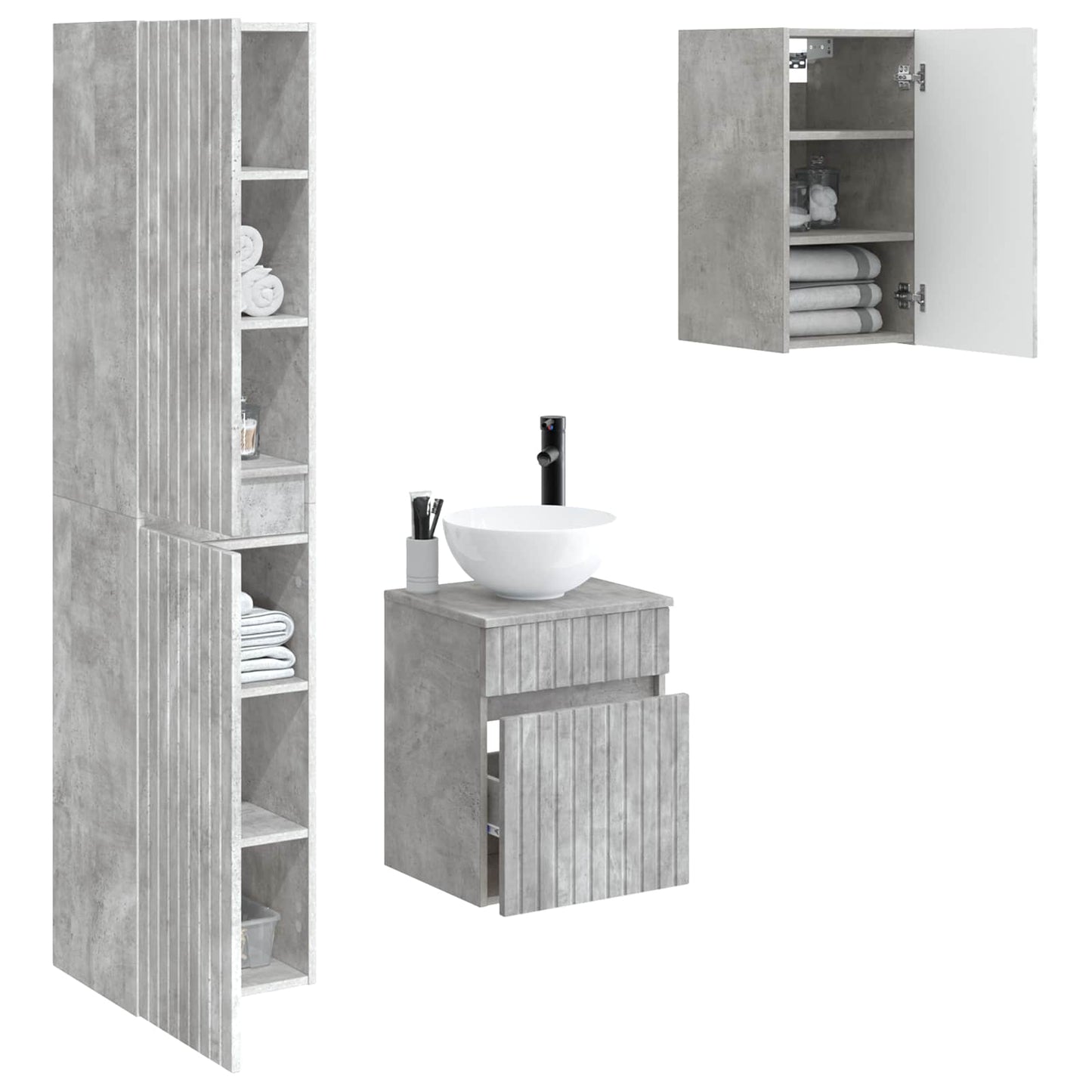 Badezimmermöbel-Set 3 stk. Betongrau 33 x 34,5 x 160 cm
