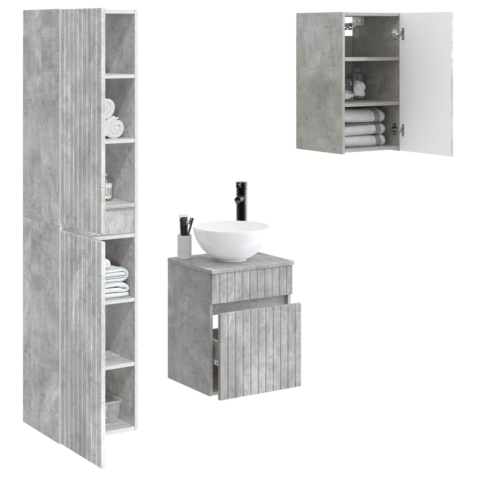Badezimmermöbel-Set 3 stk. Betongrau 33 x 34,5 x 160 cm