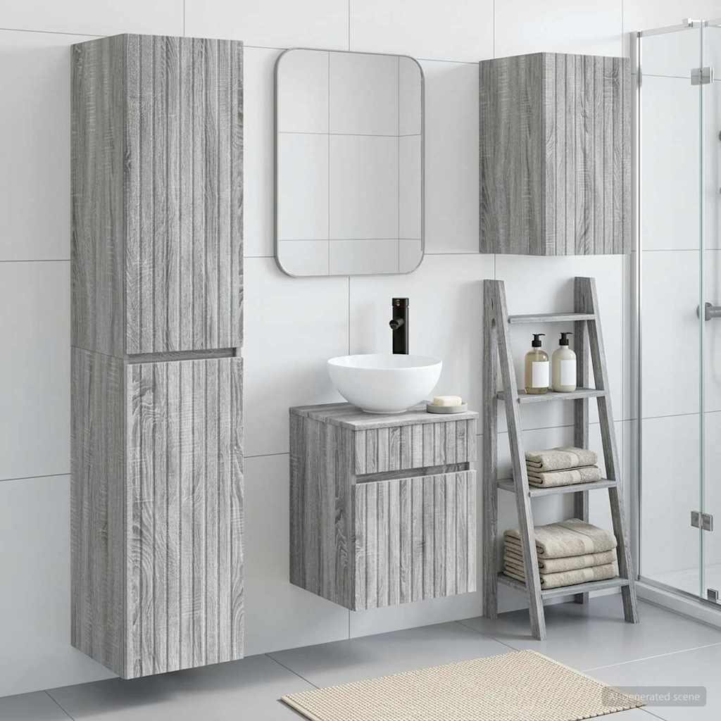 Badezimmermöbel-Set 3 stk. Grau Sonoma 33 x 34,5 x 160 cm