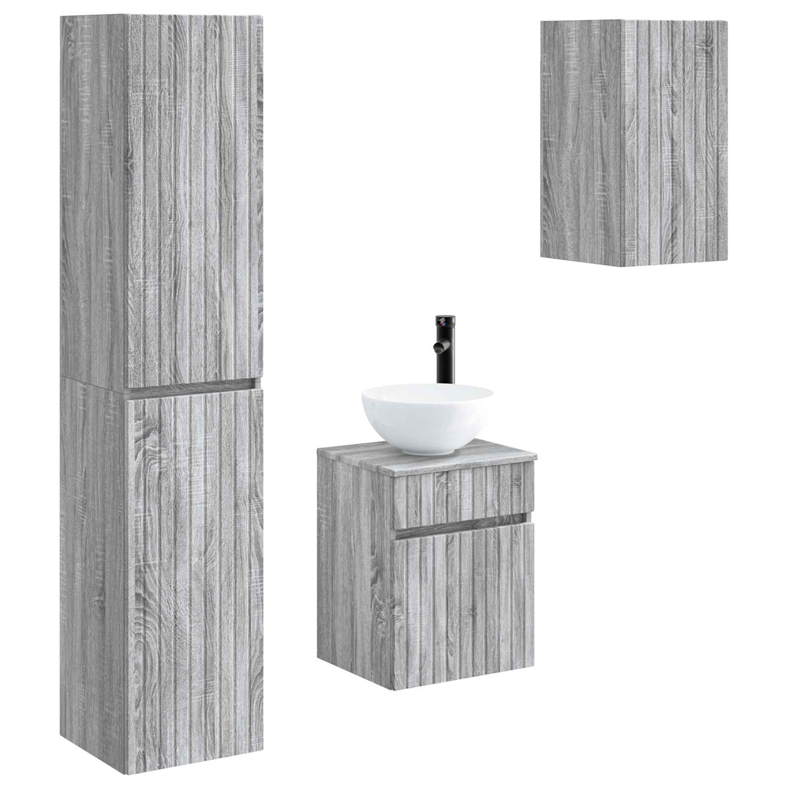 Badezimmermöbel-Set 3 stk. Grau Sonoma 33 x 34,5 x 160 cm