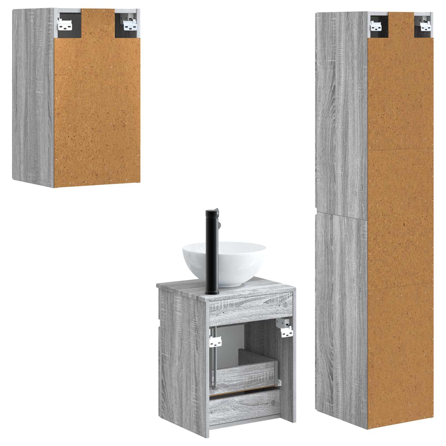 Badezimmermöbel-Set 3 stk. Grau Sonoma 33 x 34,5 x 160 cm