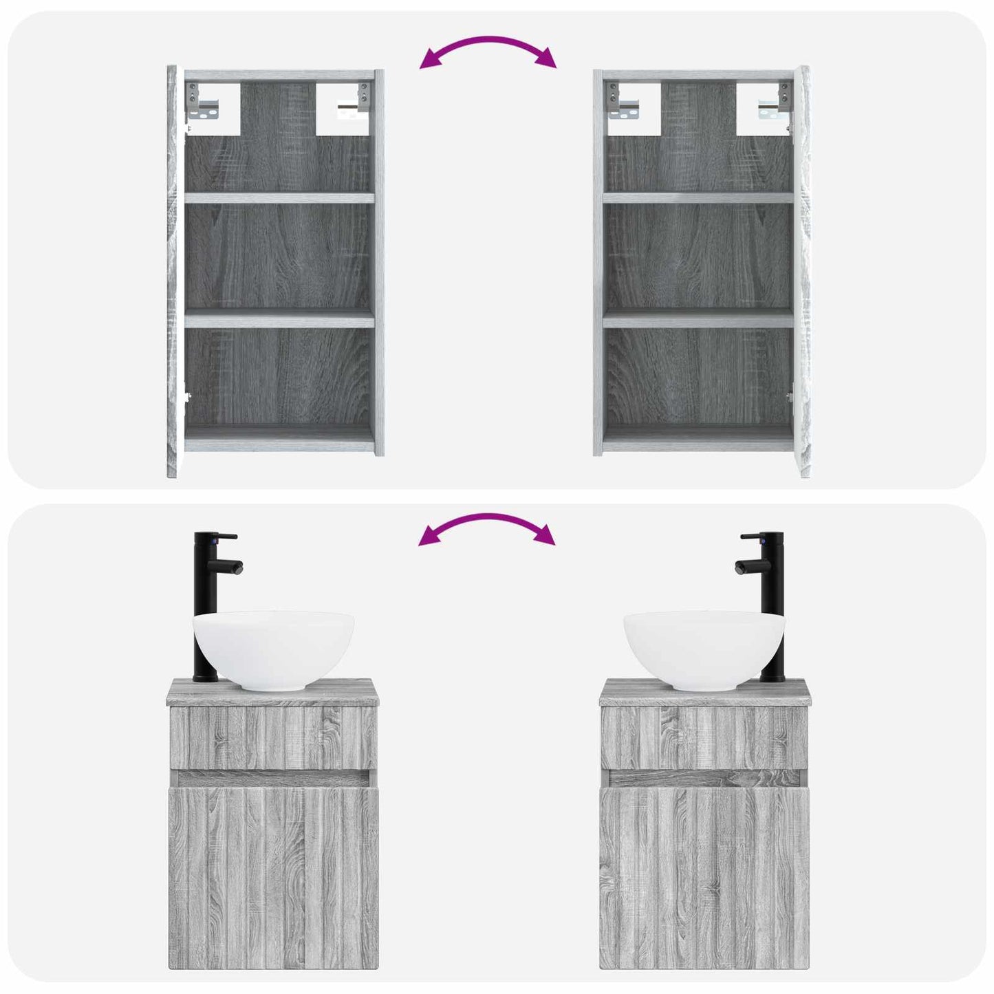 Badezimmermöbel-Set 3 stk. Grau Sonoma 33 x 34,5 x 160 cm