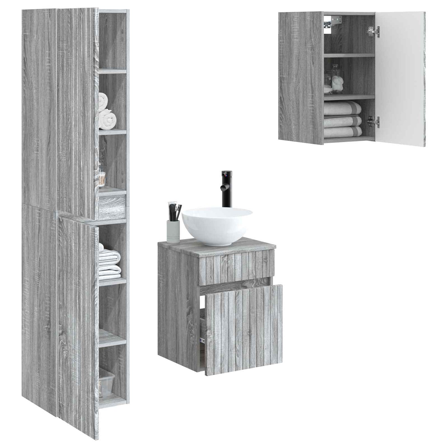 Badezimmermöbel-Set 3 stk. Grau Sonoma 33 x 34,5 x 160 cm