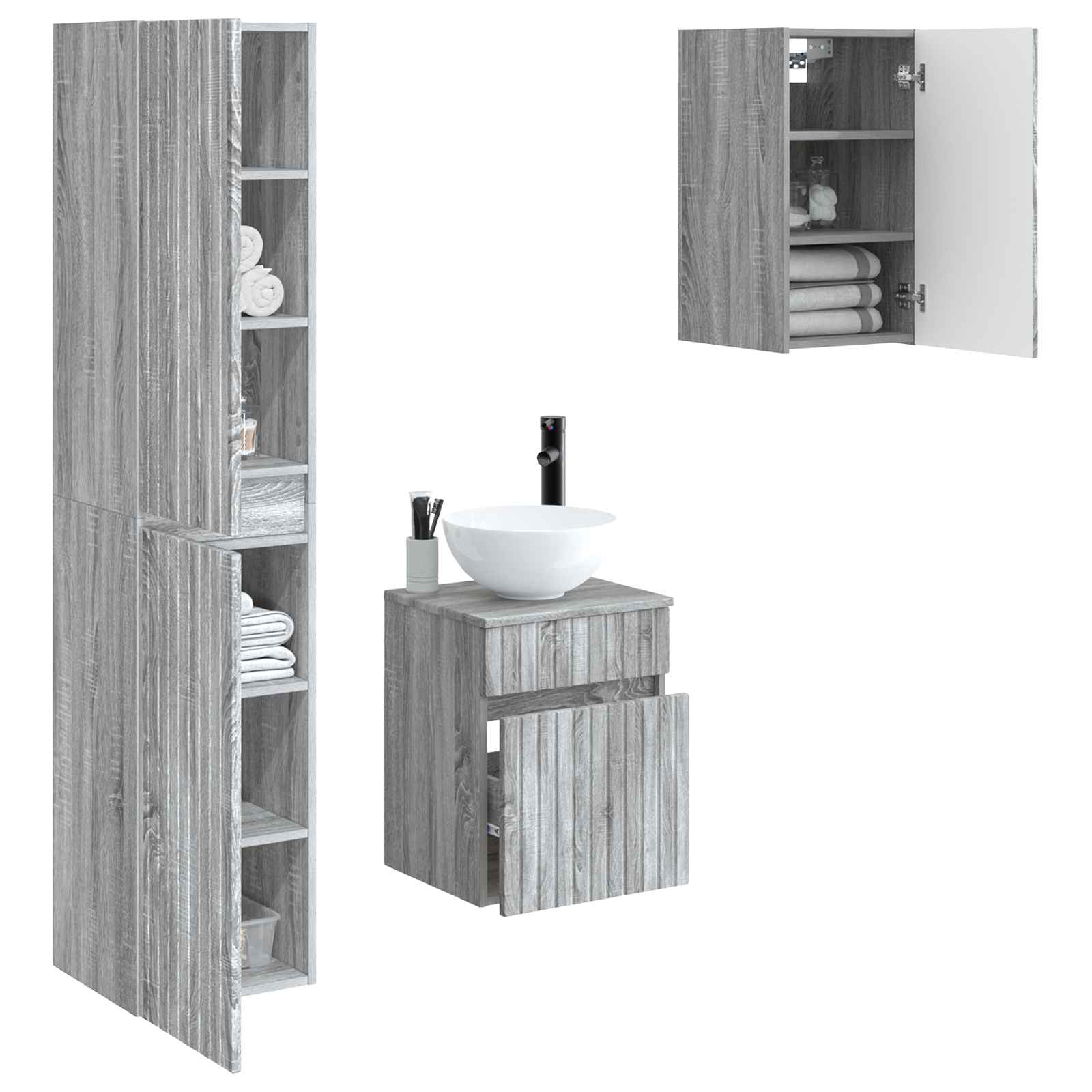 Badezimmermöbel-Set 3 stk. Grau Sonoma 33 x 34,5 x 160 cm
