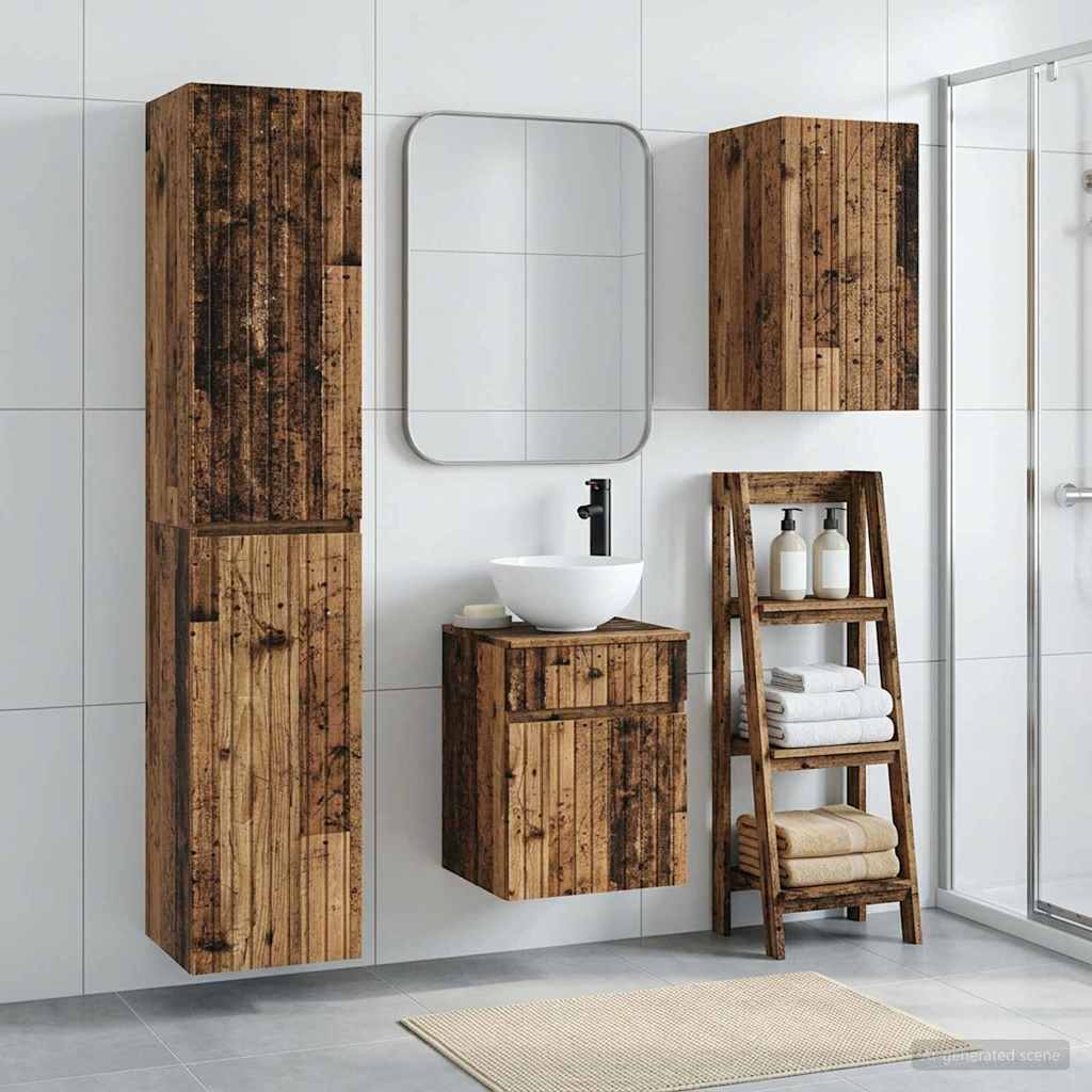 Badezimmermöbel-Set 3 stk. Altholz 33 x 34,5 x 160 cm