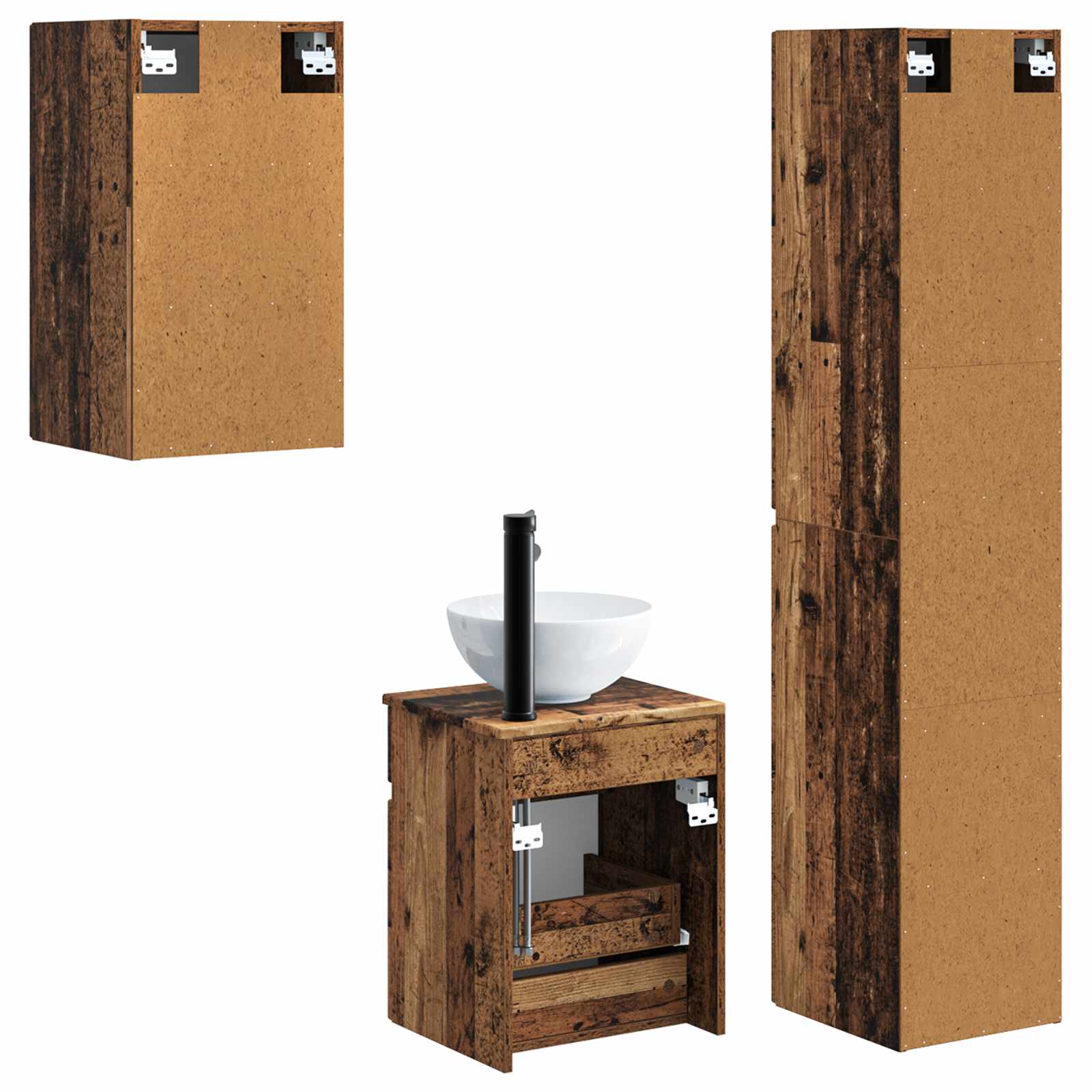 Badezimmermöbel-Set 3 stk. Altholz 33 x 34,5 x 160 cm