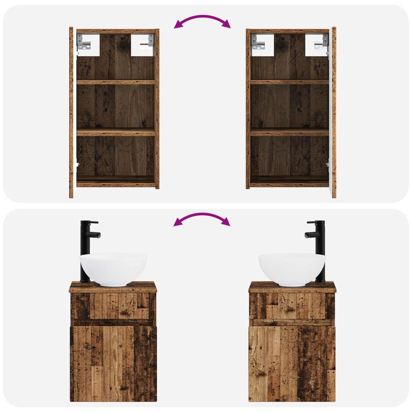 Badezimmermöbel-Set 3 stk. Altholz 33 x 34,5 x 160 cm