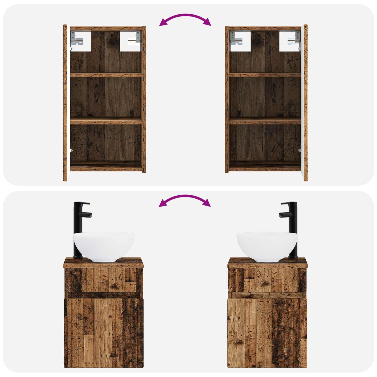 Badezimmermöbel-Set 3 stk. Altholz 33 x 34,5 x 160 cm