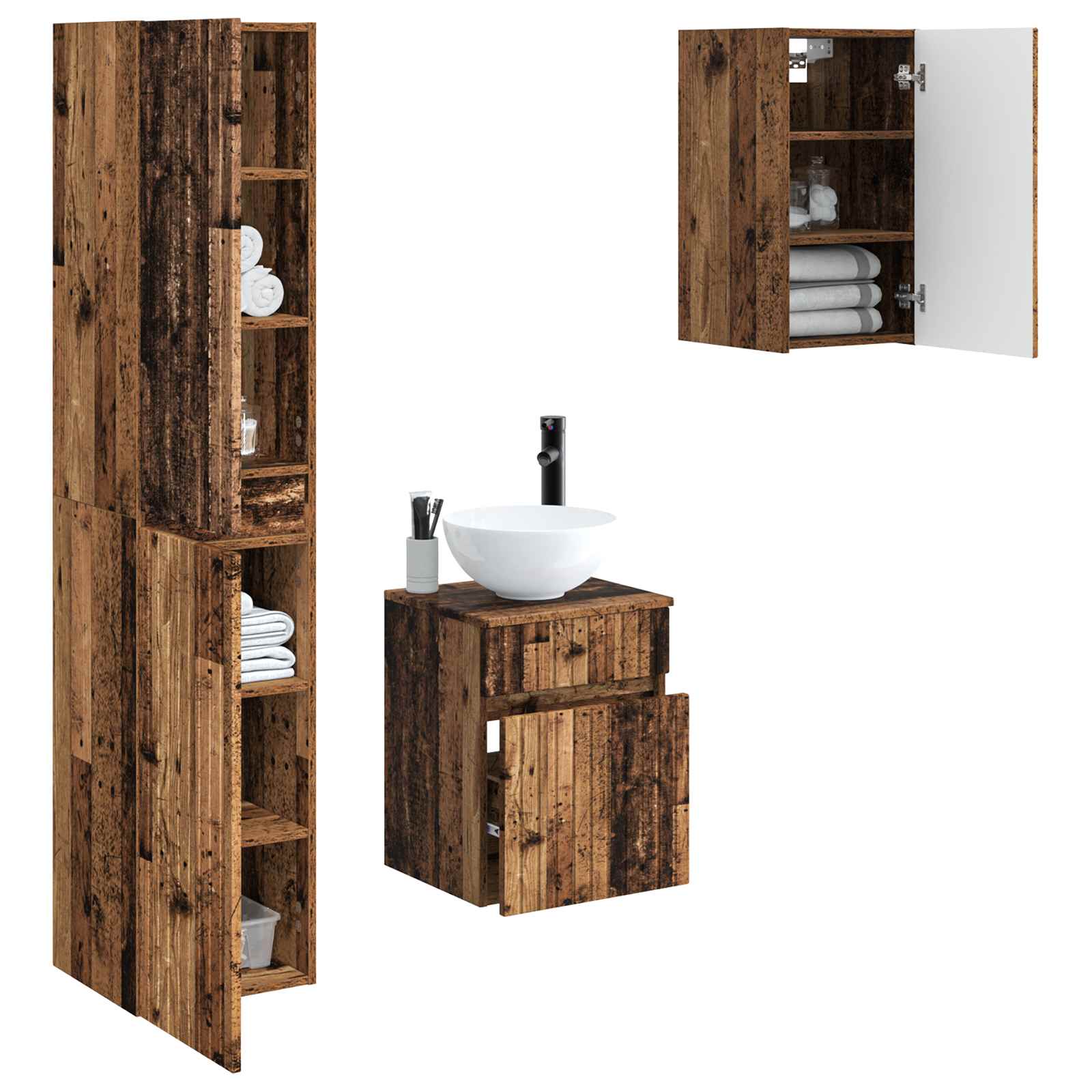 Badezimmermöbel-Set 3 stk. Altholz 33 x 34,5 x 160 cm