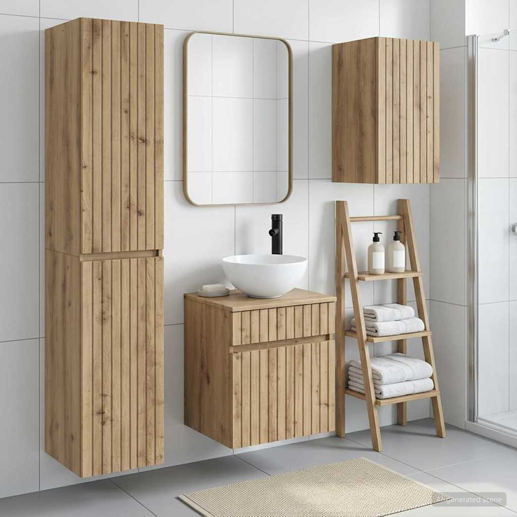 Badezimmermöbel-Set 3 Stk. Artisan-Eiche 33 x 34,5 x 160 cm
