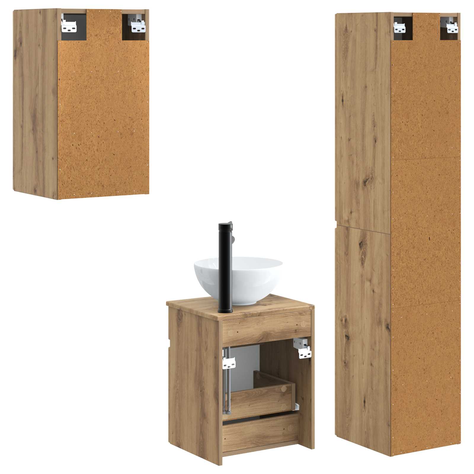 Badezimmermöbel-Set 3 Stk. Artisan-Eiche 33 x 34,5 x 160 cm