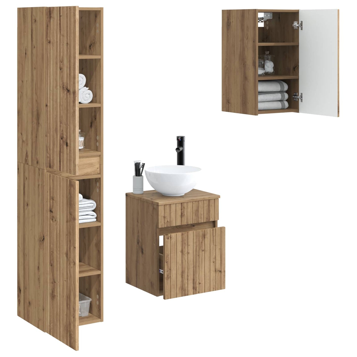 Badezimmermöbel-Set 3 Stk. Artisan-Eiche 33 x 34,5 x 160 cm
