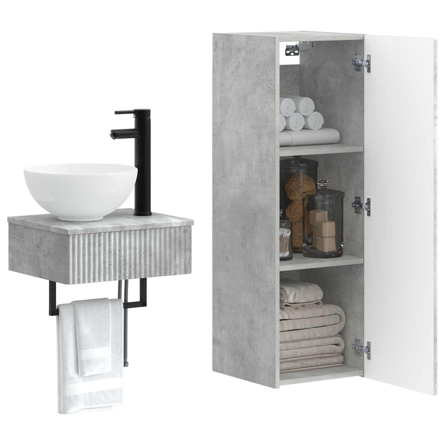 Badezimmermöbel-Set 2 stk. Betongrau 33 x 34,5 x 100 cm