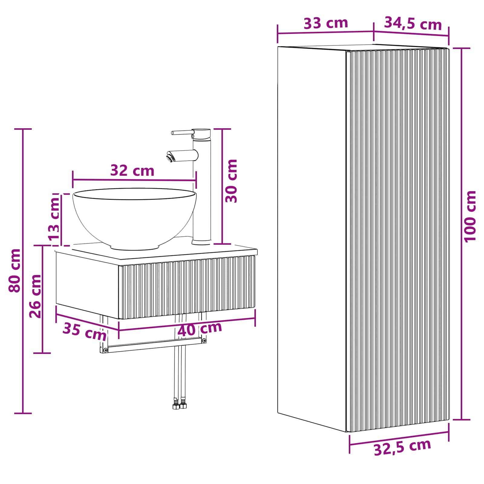 Badezimmermöbel-Set 2 stk. Betongrau 33 x 34,5 x 100 cm