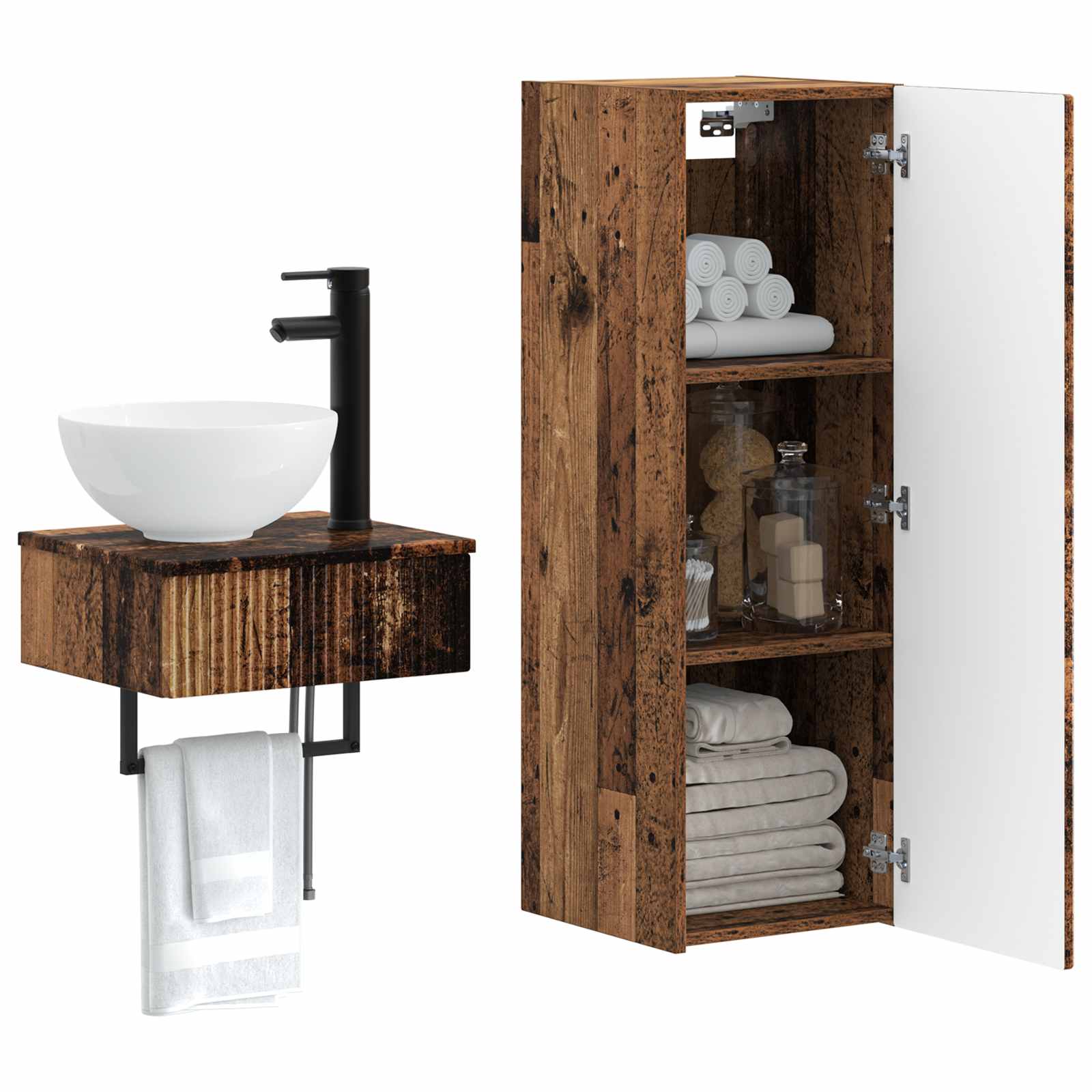 Badezimmermöbel-Set 2 stk. Altholz 33 x 34,5 x 100 cm