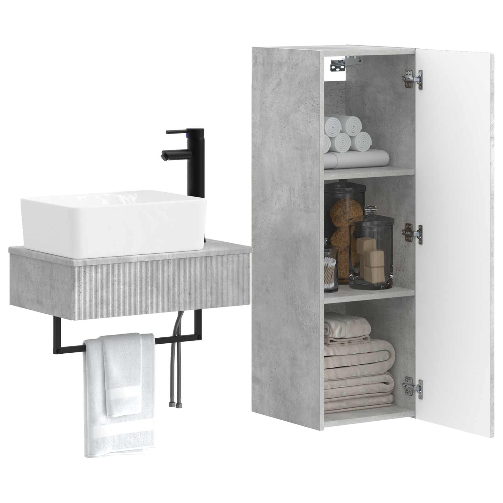 Badezimmermöbel-Set 2 stk. Betongrau 33 x 34,5 x 100 cm