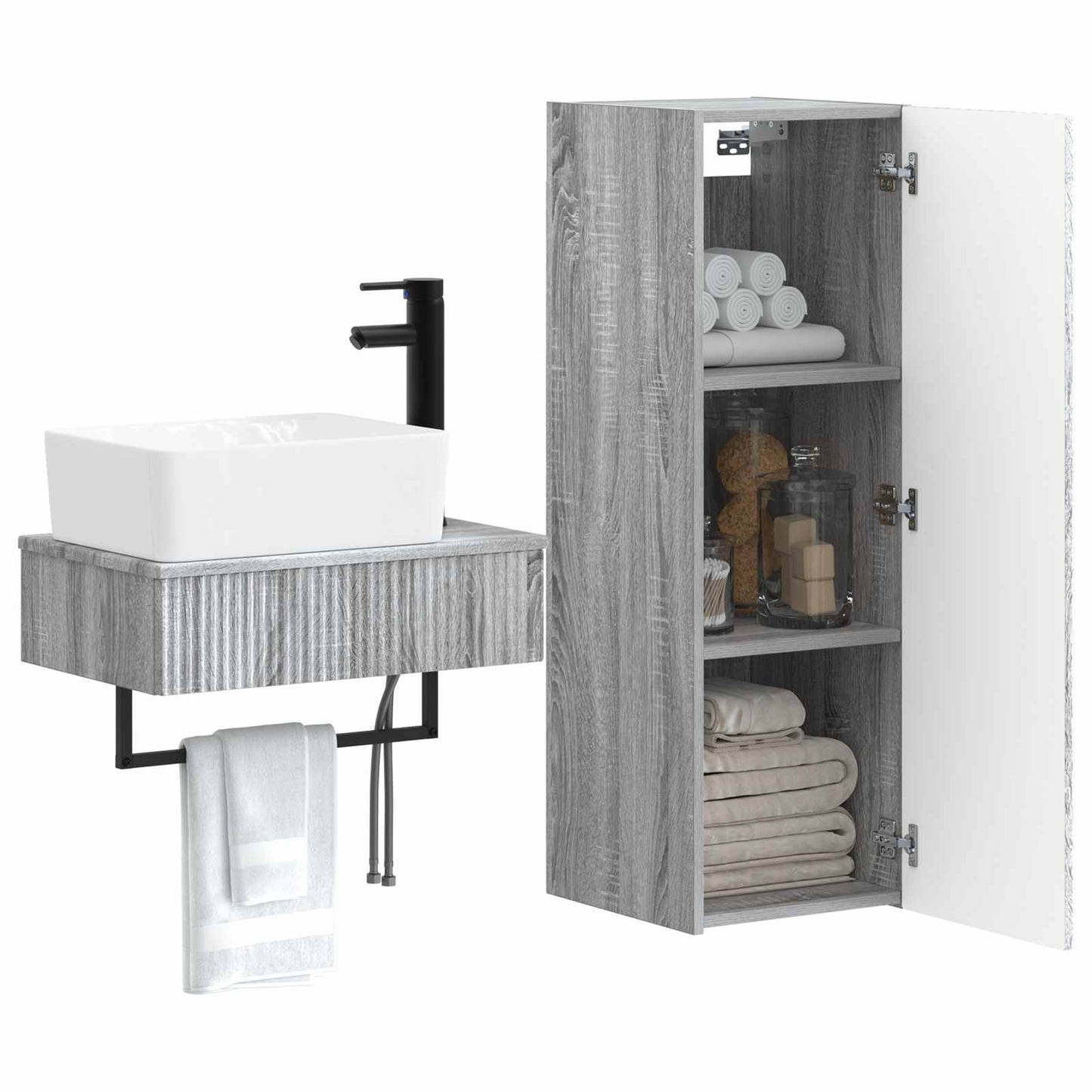 Badezimmermöbel-Set 2 stk. Grau Sonoma 33 x 34,5 x 100 cm