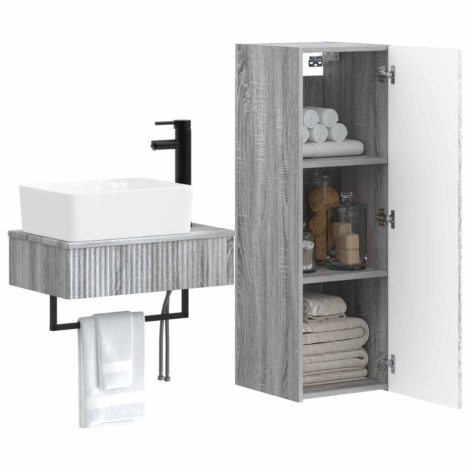 Badezimmermöbel-Set 2 stk. Grau Sonoma 33 x 34,5 x 100 cm