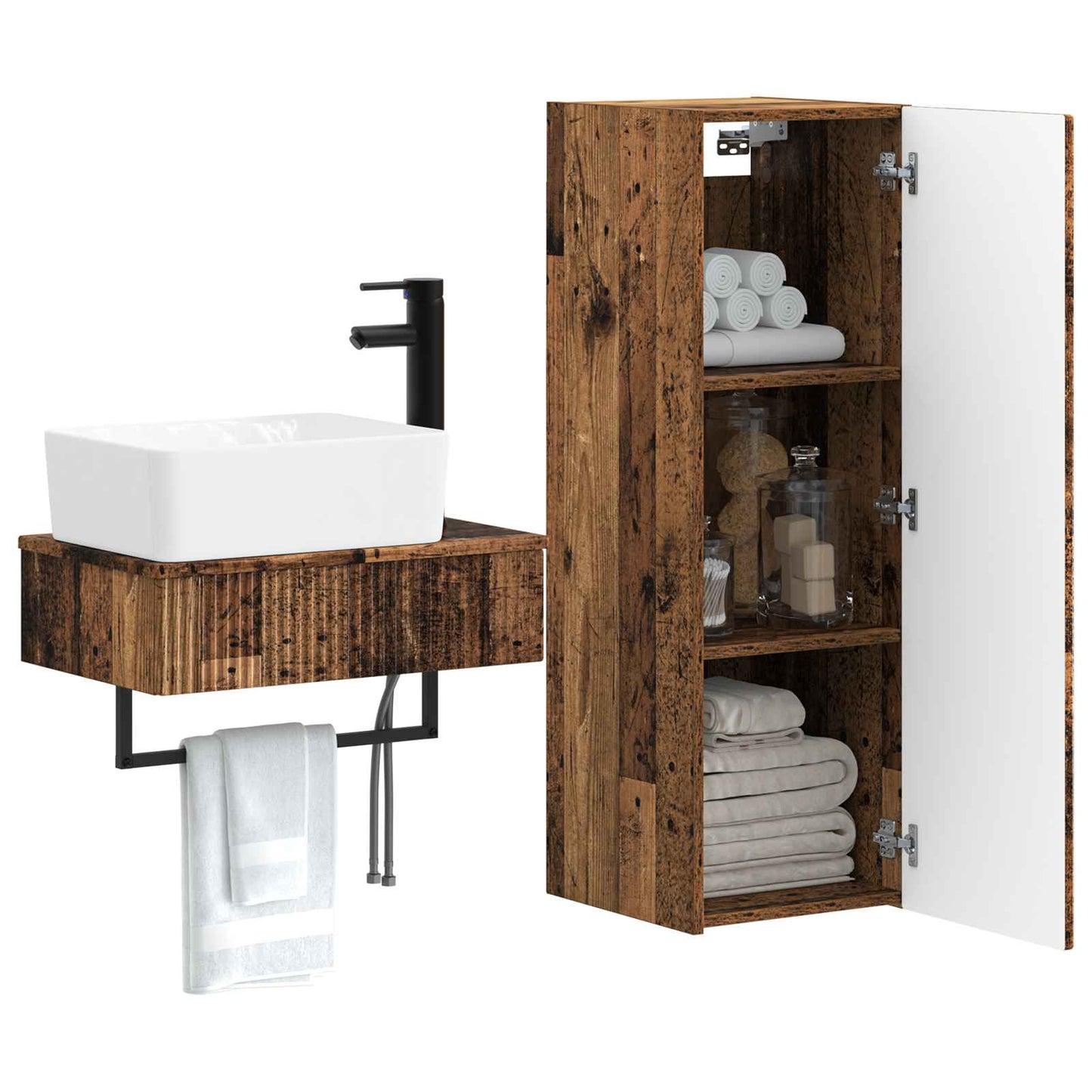 Badezimmermöbel-Set 2 stk. Altholz 33 x 34,5 x 100 cm