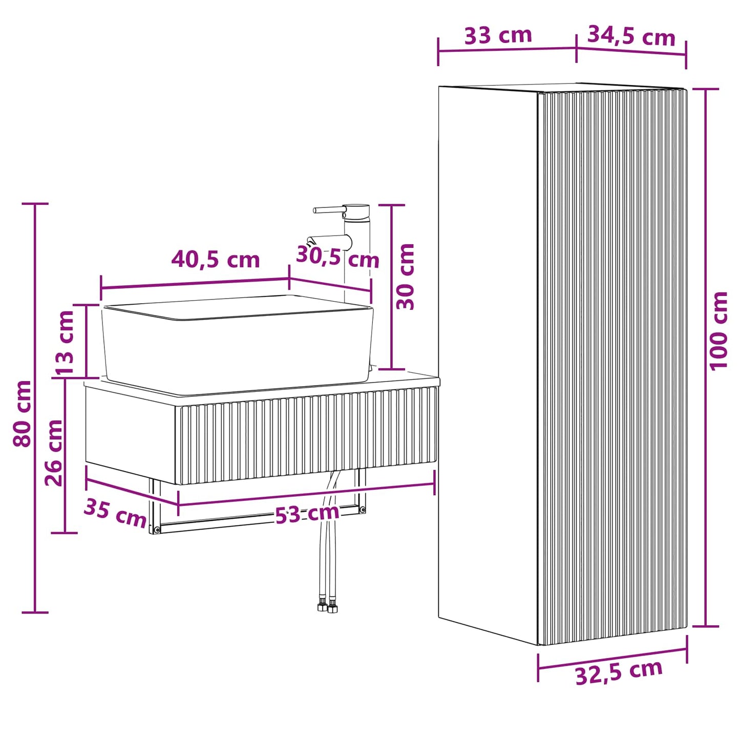 Badezimmermöbel-Set 2 stk. Altholz 33 x 34,5 x 100 cm