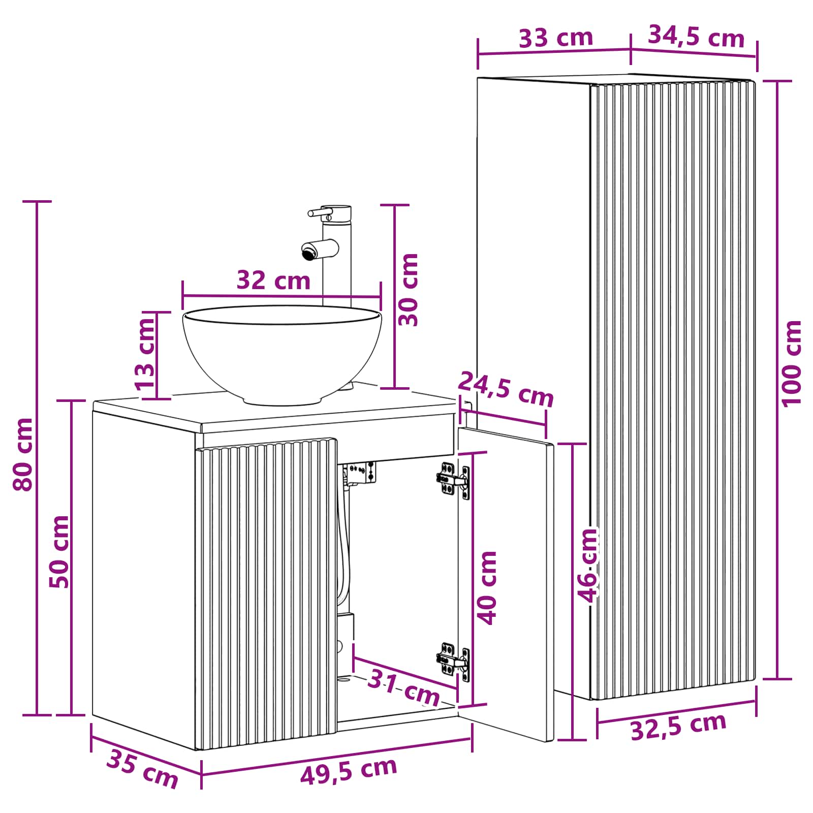 Badezimmermöbel-Set 2 stk. Sonoma-Eiche 33 x 34,5 x 100 cm