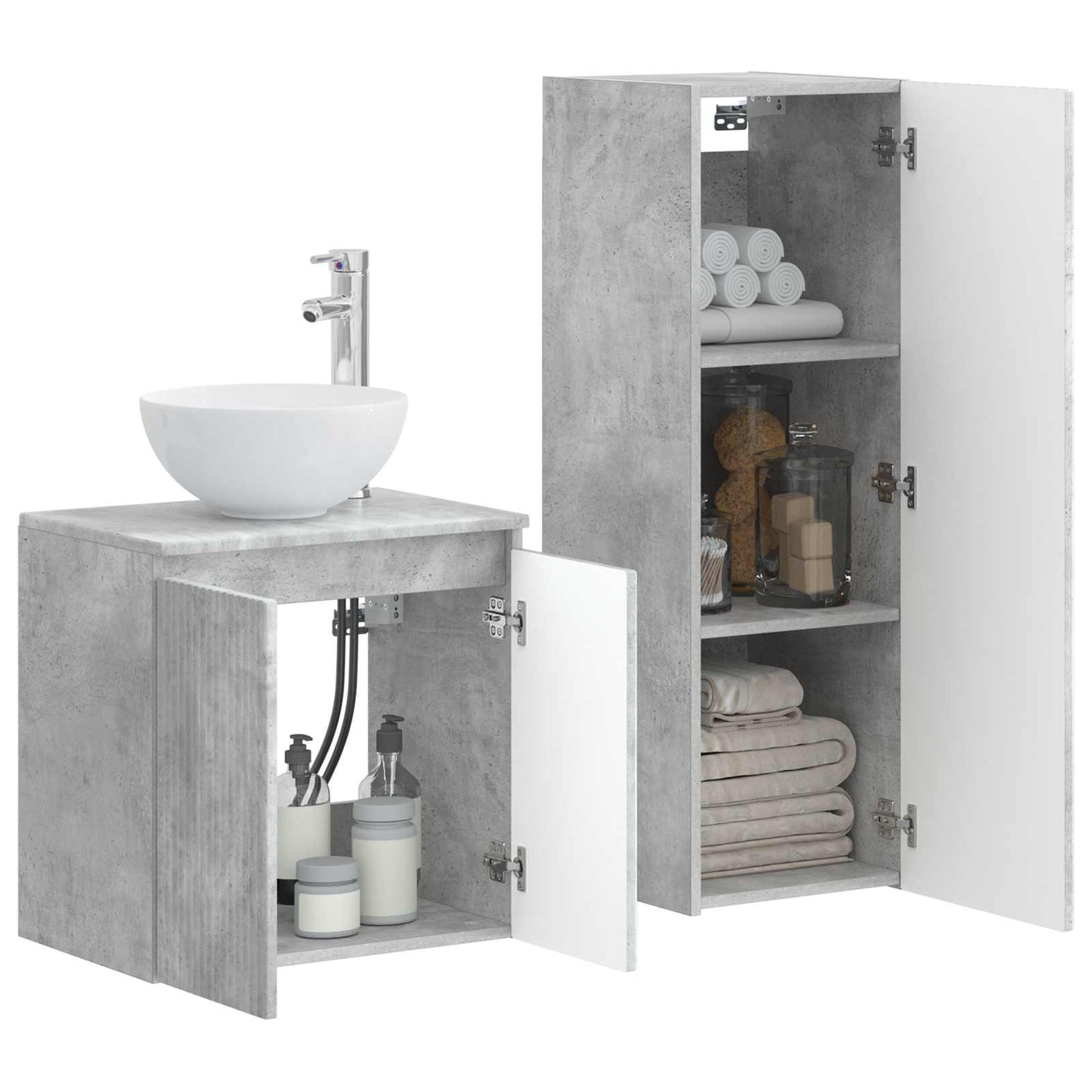 Badezimmermöbel-Set 2 stk. Betongrau 33 x 34,5 x 100 cm