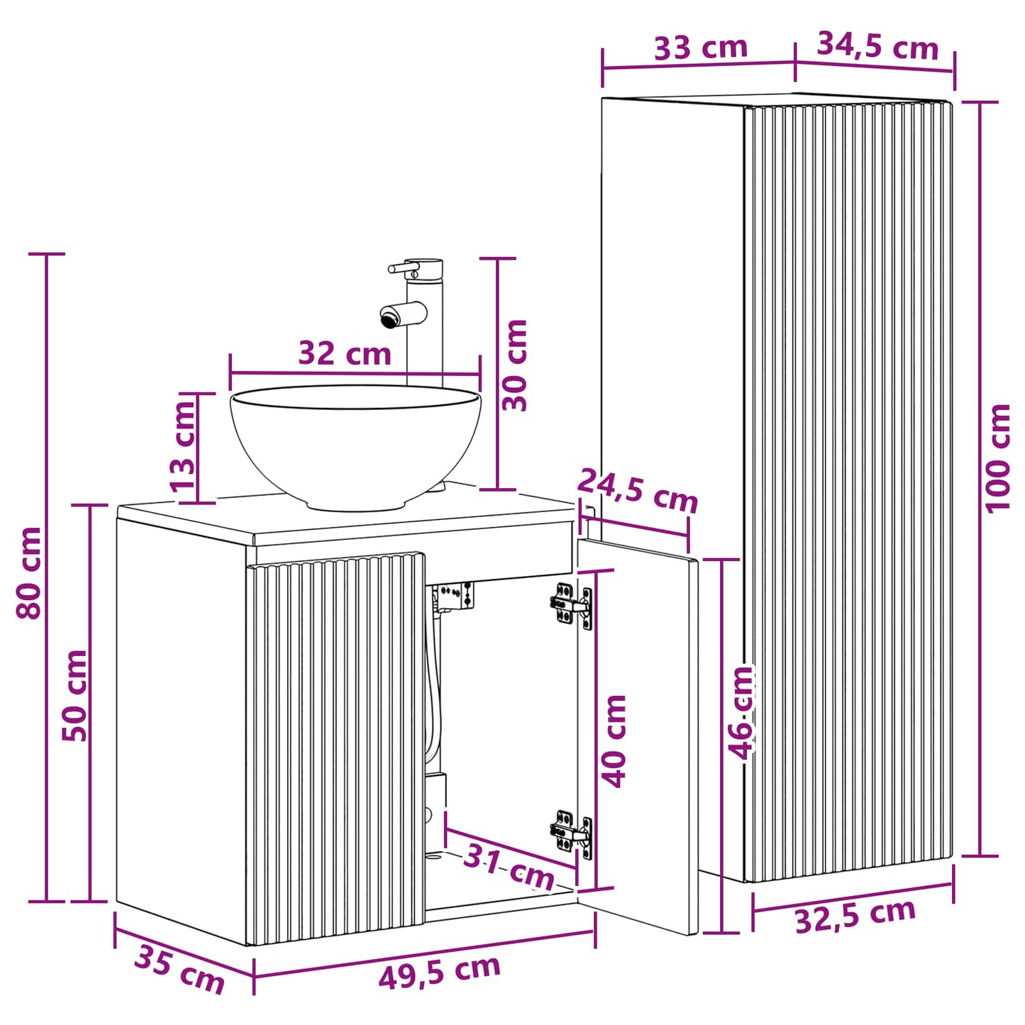 Badezimmermöbel-Set 2 stk. Grau Sonoma 33 x 34,5 x 100 cm