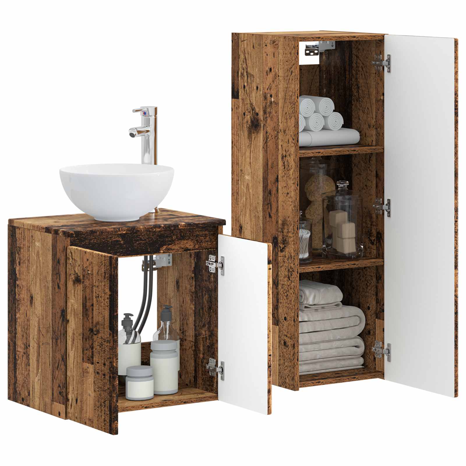 Badezimmermöbel-Set 2 stk. Altholz 33 x 34,5 x 100 cm
