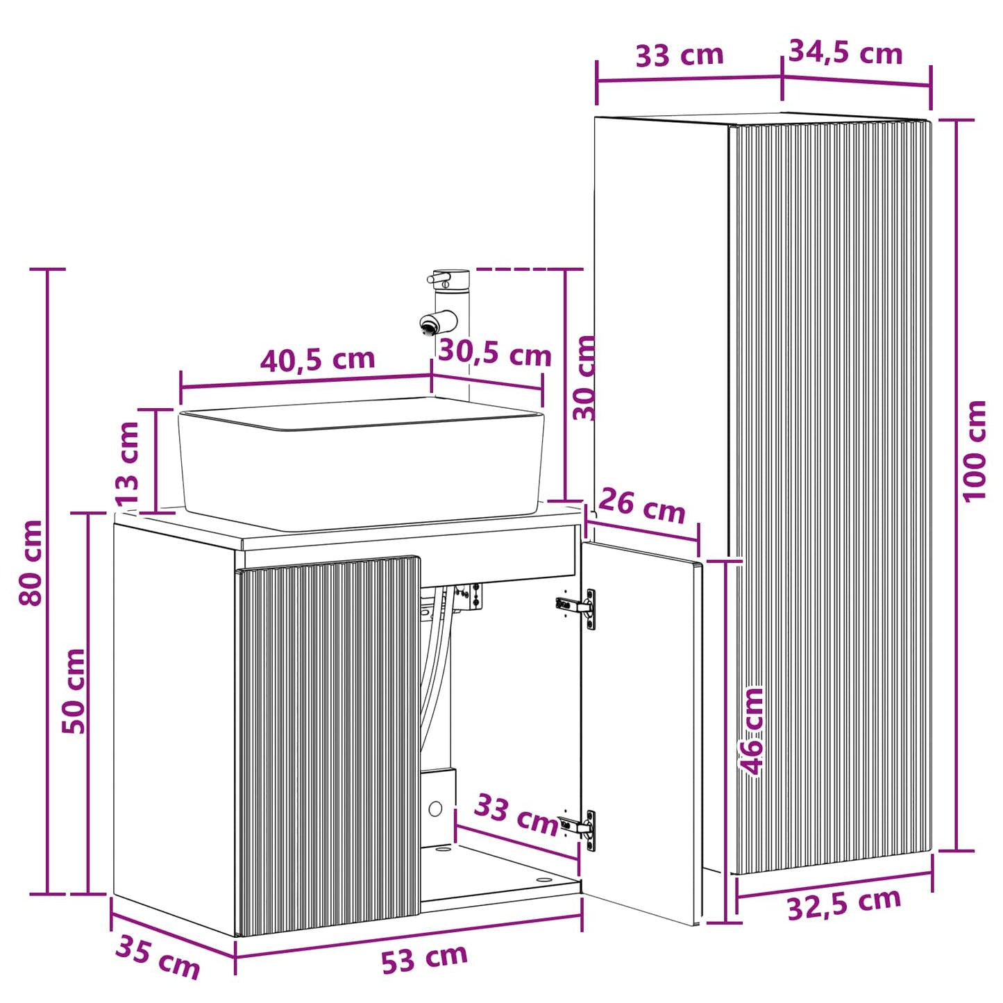 Badezimmermöbel-Set 2 stk. Weiß 33 x 34,5 x 100 cm