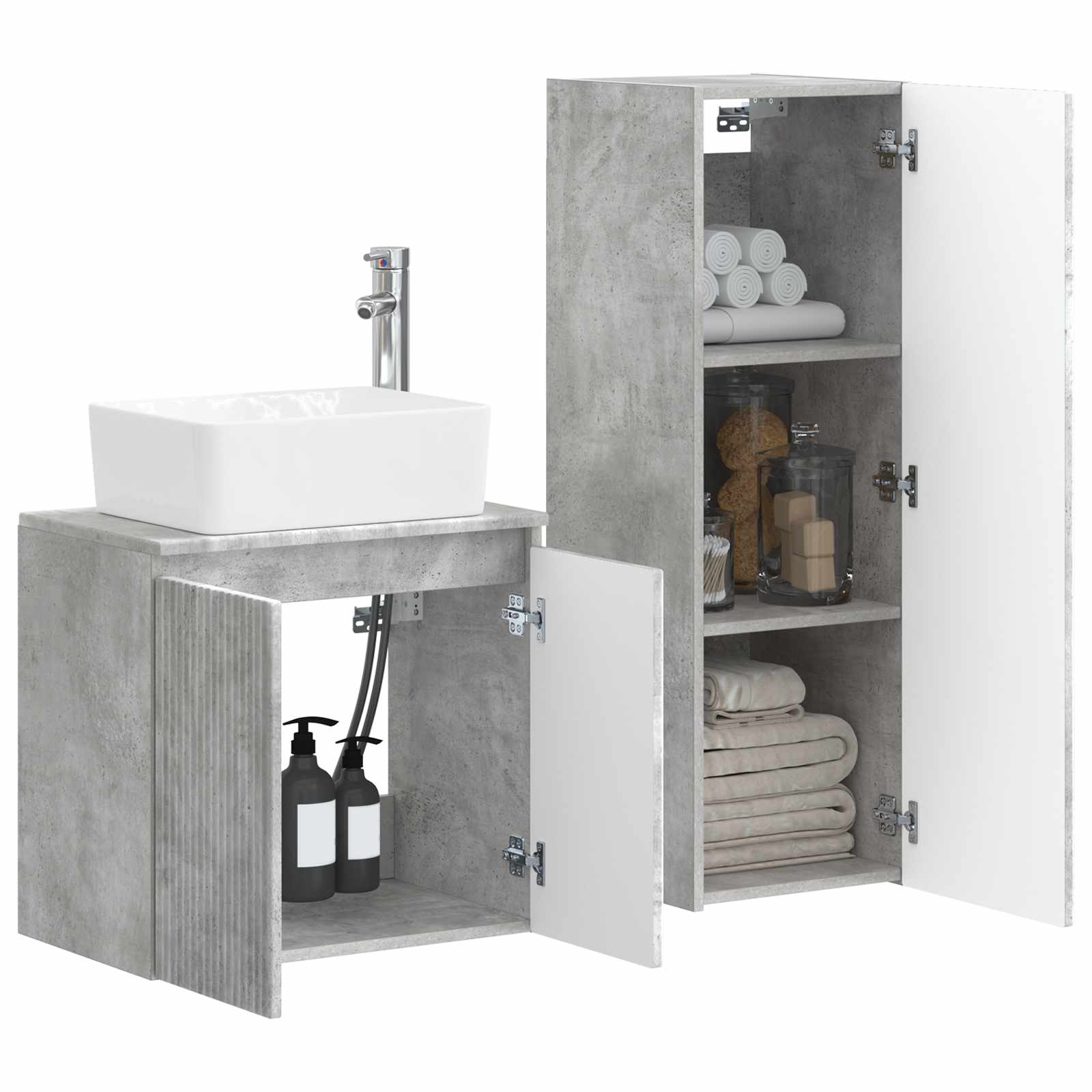 Badezimmermöbel-Set 2 stk. Betongrau 33 x 34,5 x 100 cm