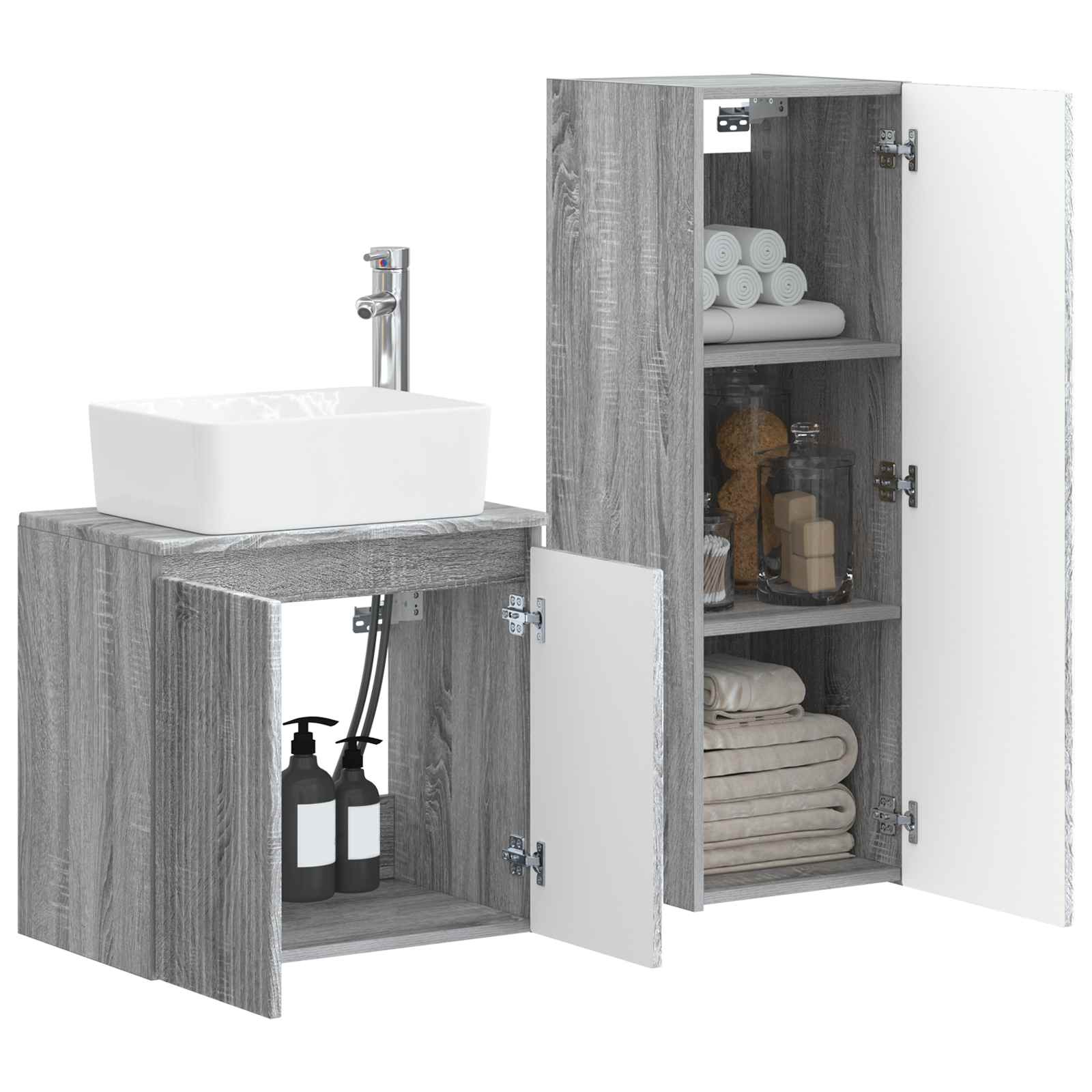 Badezimmermöbel-Set 2 stk. Grau Sonoma 33 x 34,5 x 100 cm