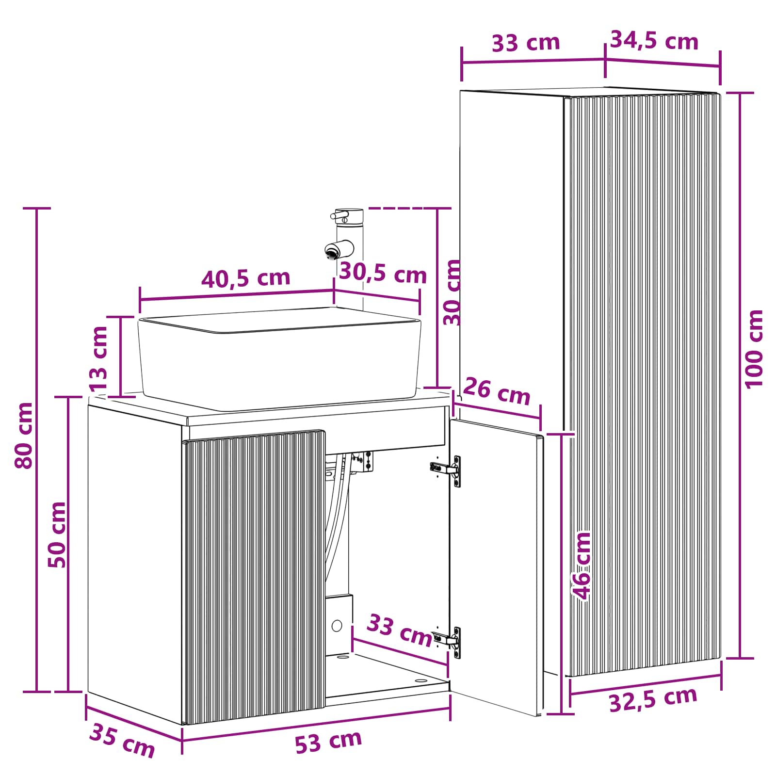 Badezimmermöbel-Set 2 stk. Altholz 33 x 34,5 x 100 cm