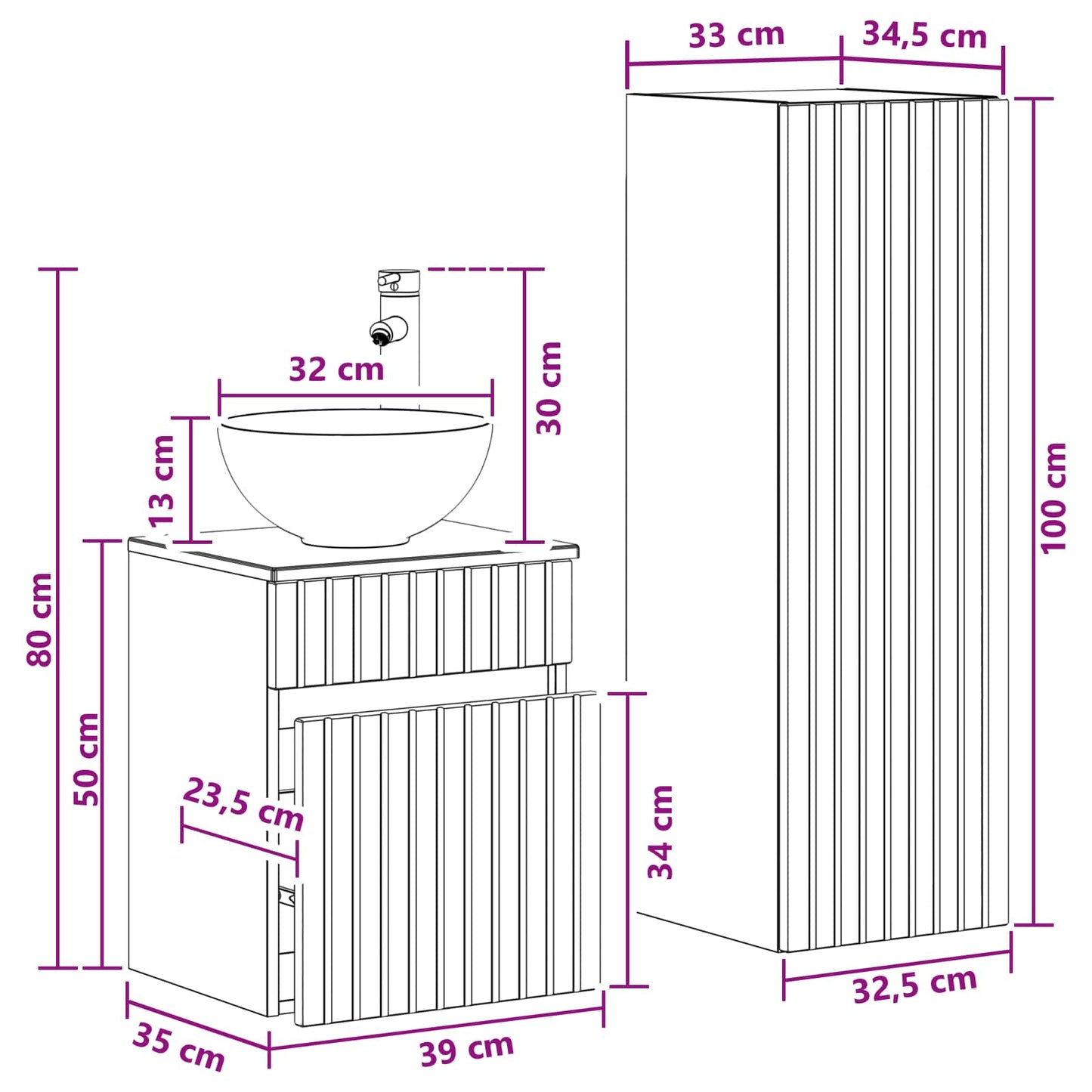 Badezimmermöbel-Set 2 stk. Weiß 33 x 34,5 x 100 cm