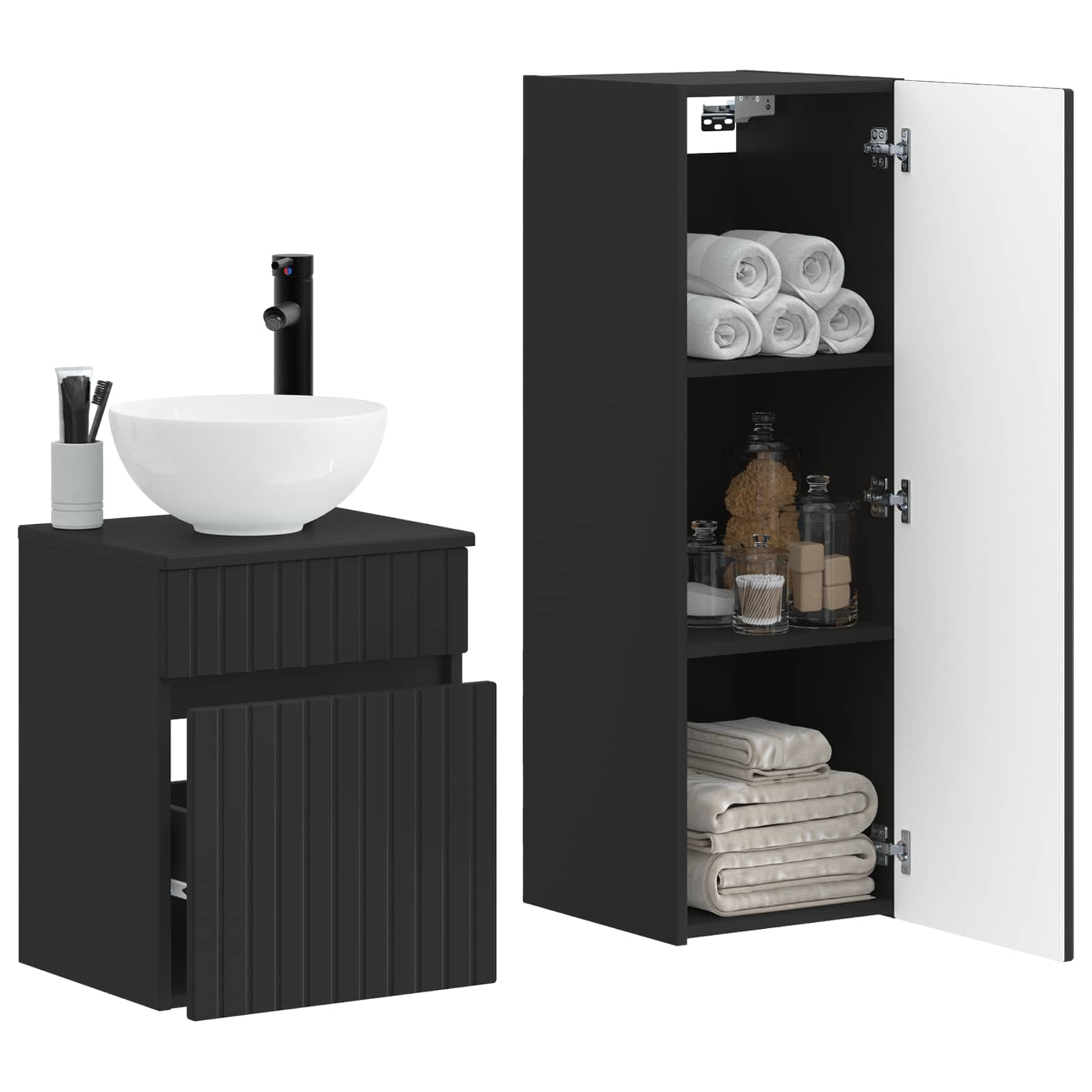 Badezimmermöbel-Set 2 stk. Schwarz 33 x 34,5 x 100 cm