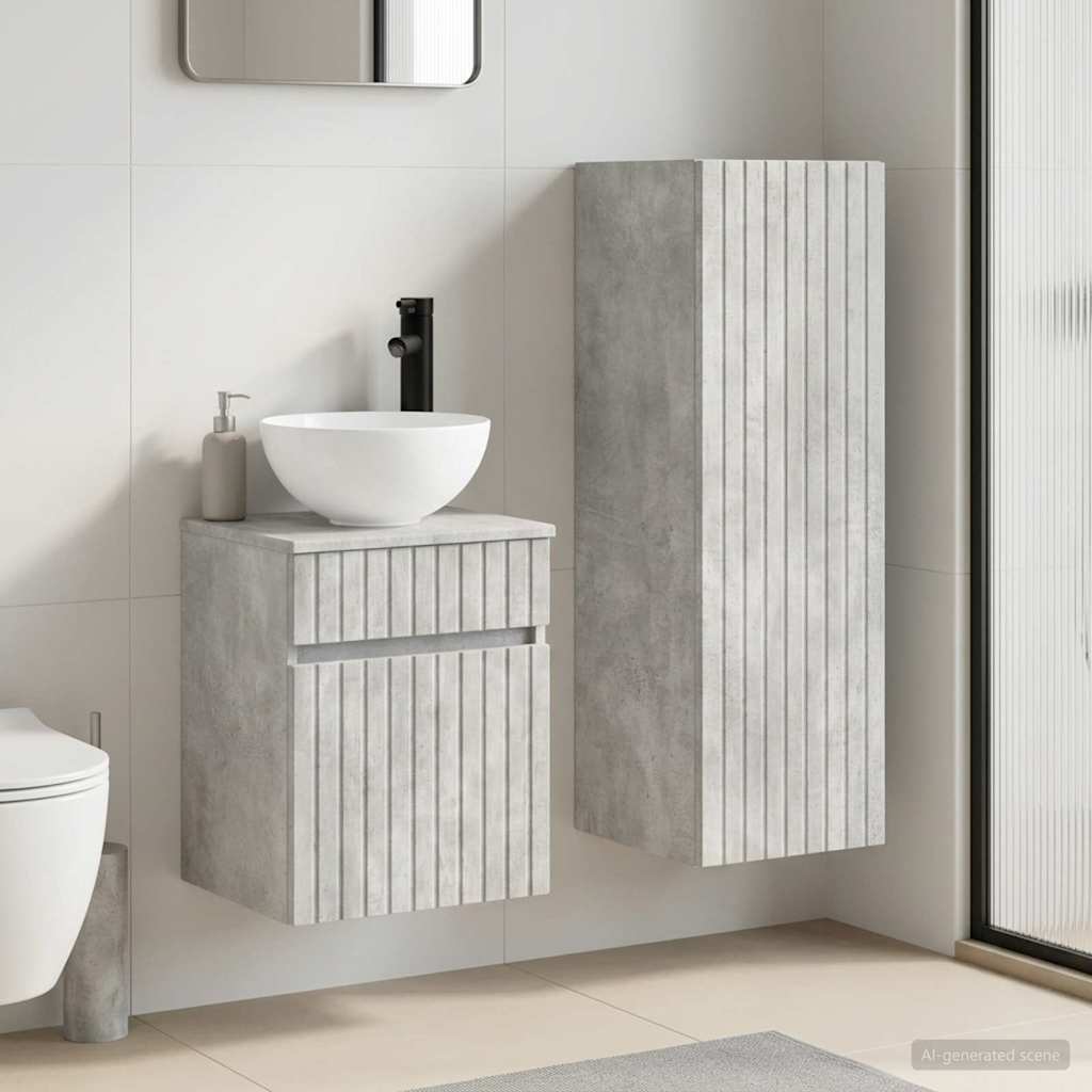 Badezimmermöbel-Set 2 stk. Betongrau 33 x 34,5 x 100 cm