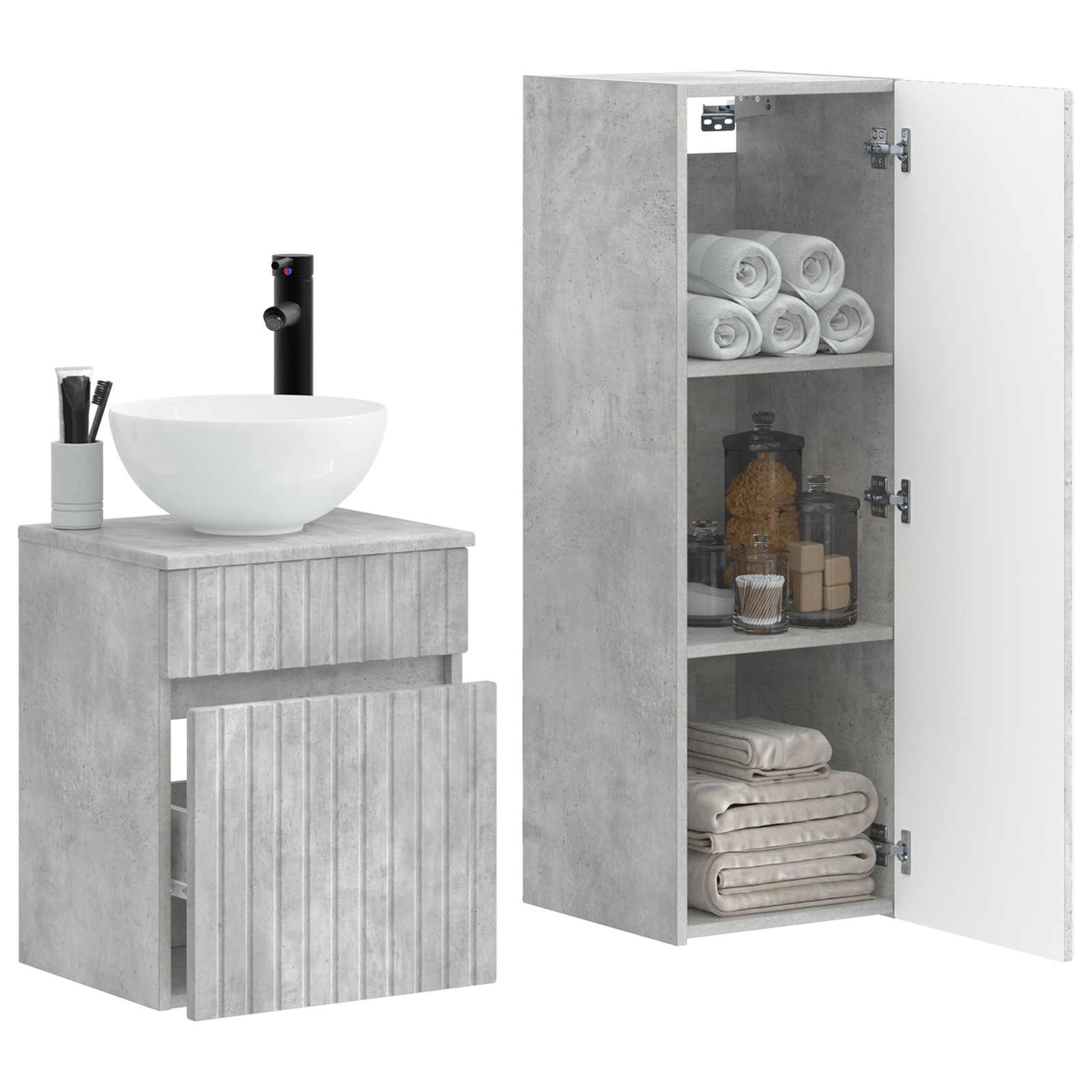 Badezimmermöbel-Set 2 stk. Betongrau 33 x 34,5 x 100 cm