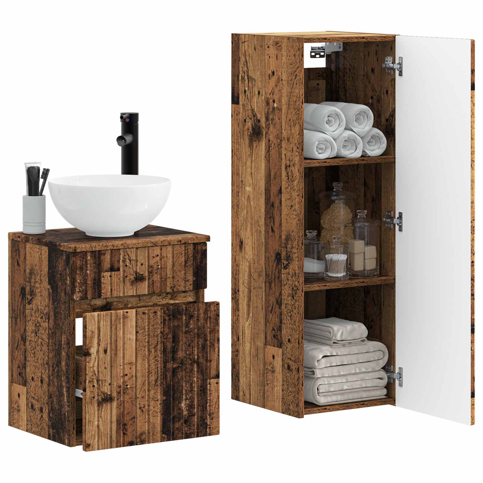 Badezimmermöbel-Set 2 stk. Altholz 33 x 34,5 x 100 cm