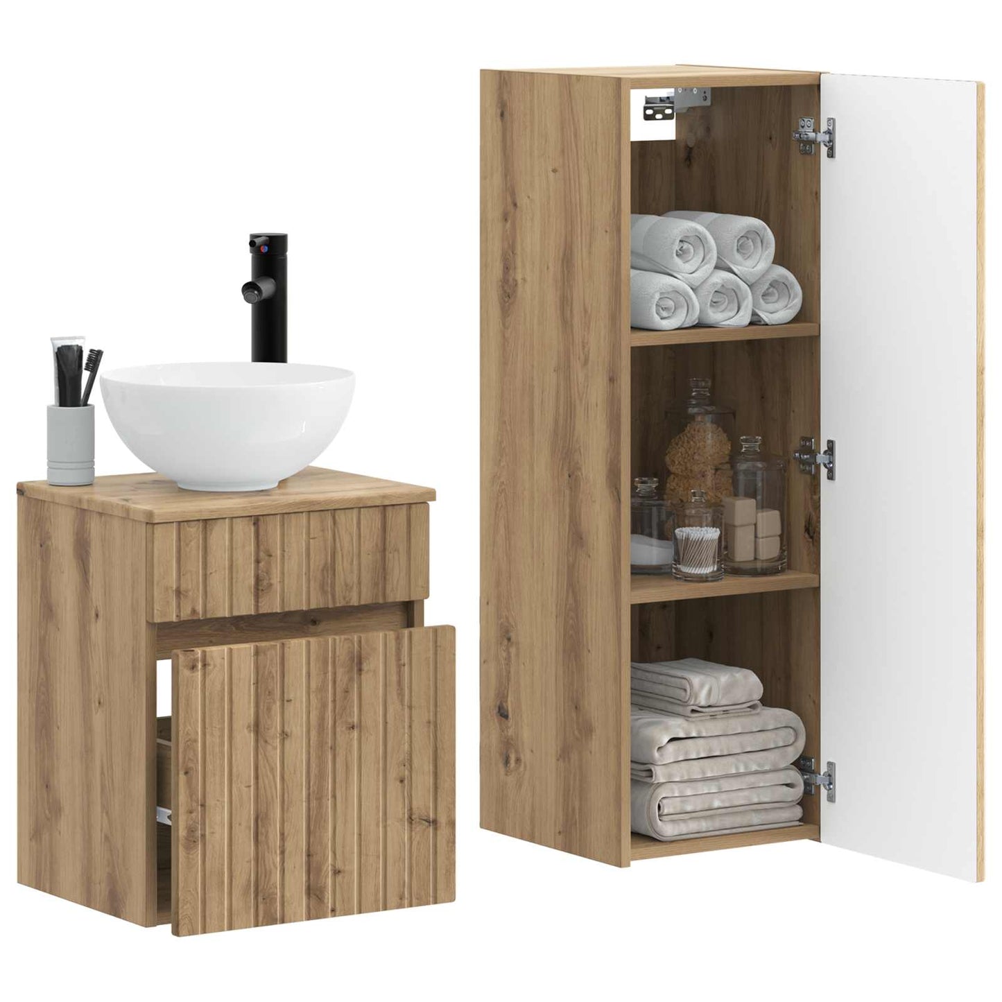 Badezimmermöbel-Set 2 Stk. Artisan-Eiche 33 x 34,5 x 100 cm