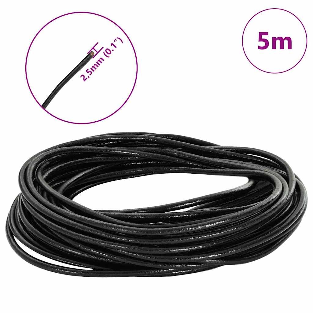 Leder Schnur 1 Schwarz Ø2,5 mm x 5 m Leder